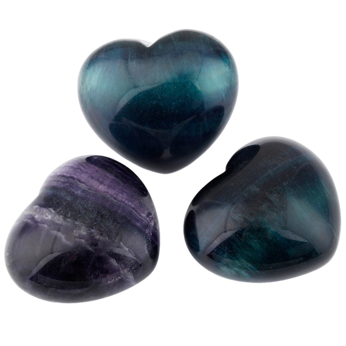 mookaitedecor Healing Crystals Fluorite Heart Love Worry Palm Stone Reiki Balancing 1.6 Inch