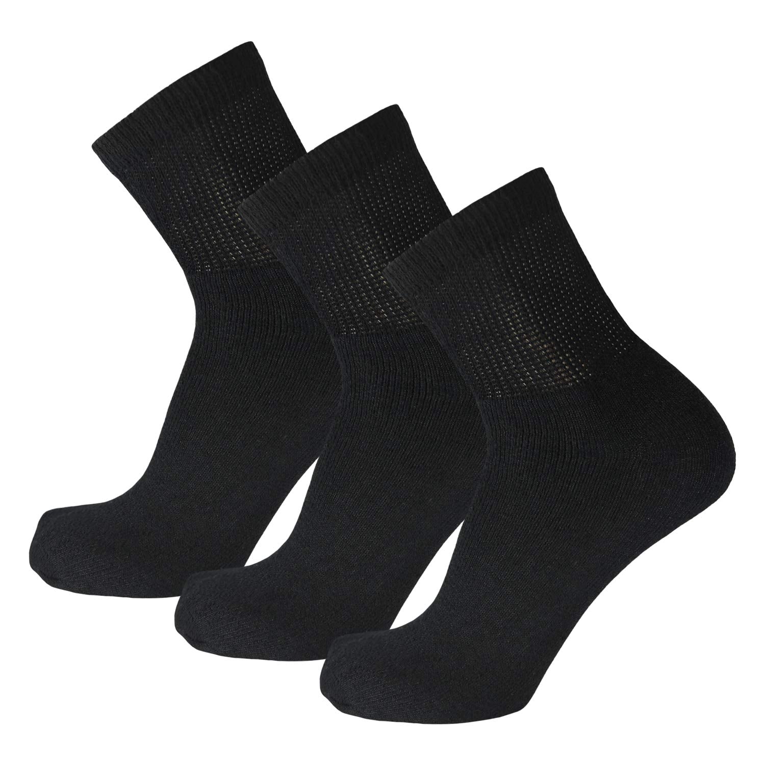 Big and Tall Diabetic Cotton Neuropathy Ankle Socks, King Size Mens Athletic Socks (13-15, Quarter Black) - 3 pairs