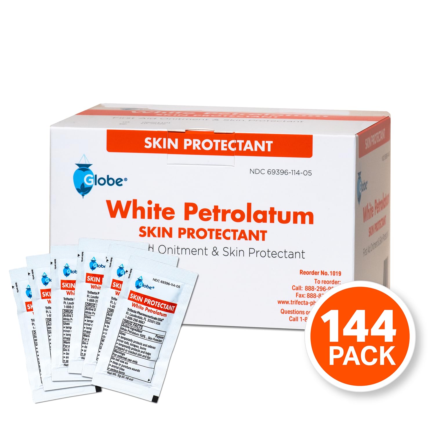 Globe (Box of 144 White Petrolatum, Petroleum Jelly for Dry or Cracked Skin, Soothing White Petroleum Jelly for Minor Skin Irrit