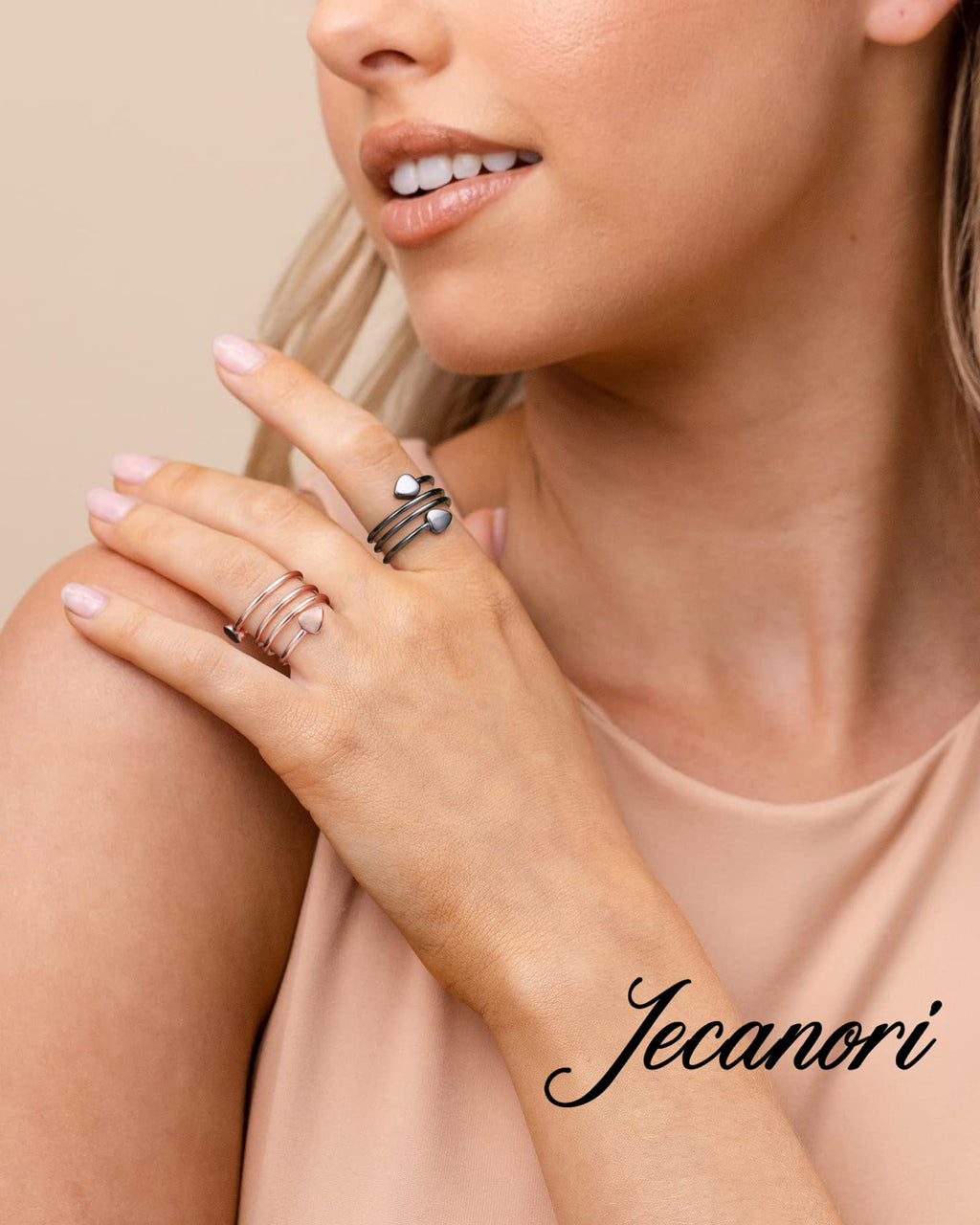 Jecanori Copper Rings for Women, Lymphatic Drainage Magnetic Ring Adjustable Love Heart Copper Rings,Christmas Jewelry Gift with