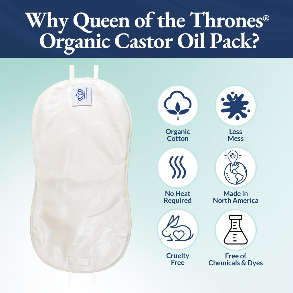 QUEEN OF THE THRONES Castor Oil Pack for Pelvic - Heatless, Less-Mess, Reusable - Organic Cotton Flannel, Comfort Fit, Soft Stra