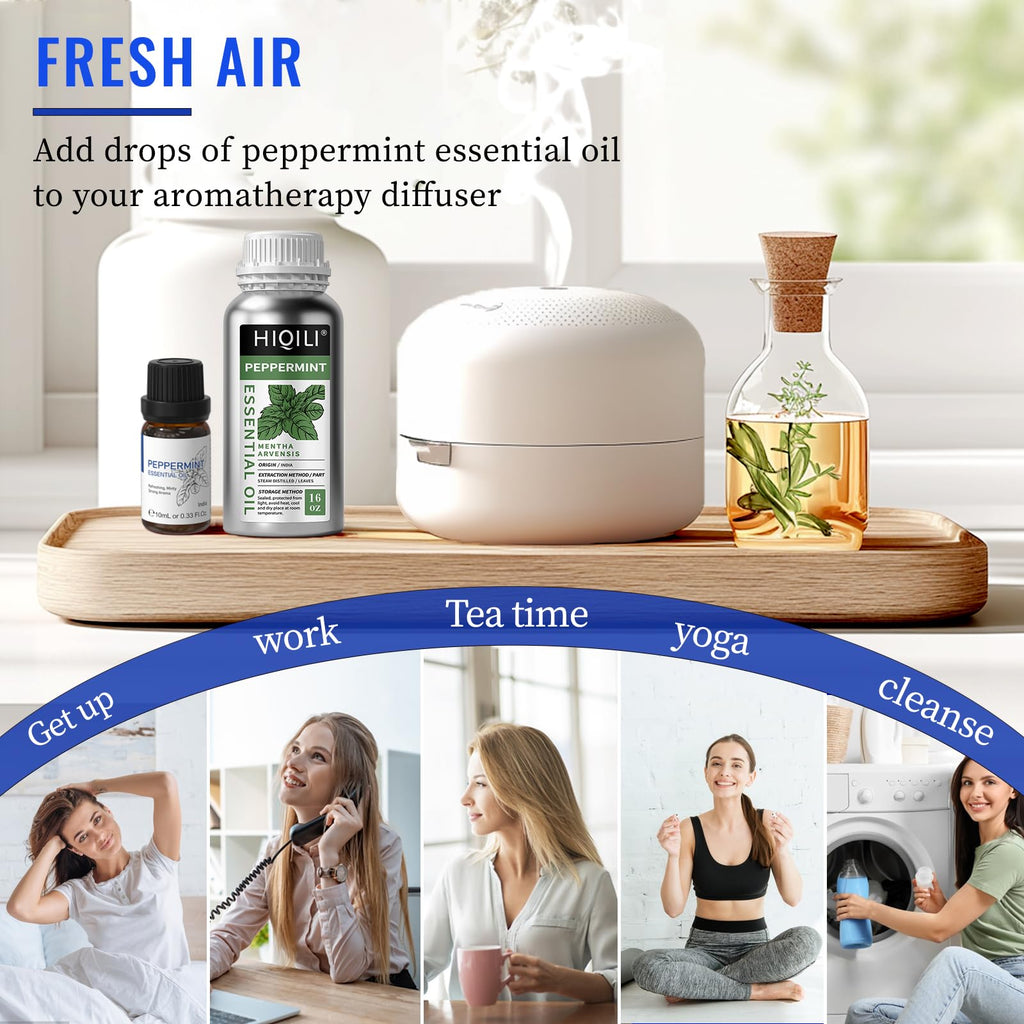 HIQILI 16 Fl Oz Peppermint Oil for Homemade Spray, Diffuser, Aluminum Bottle, 100% Pure Natural