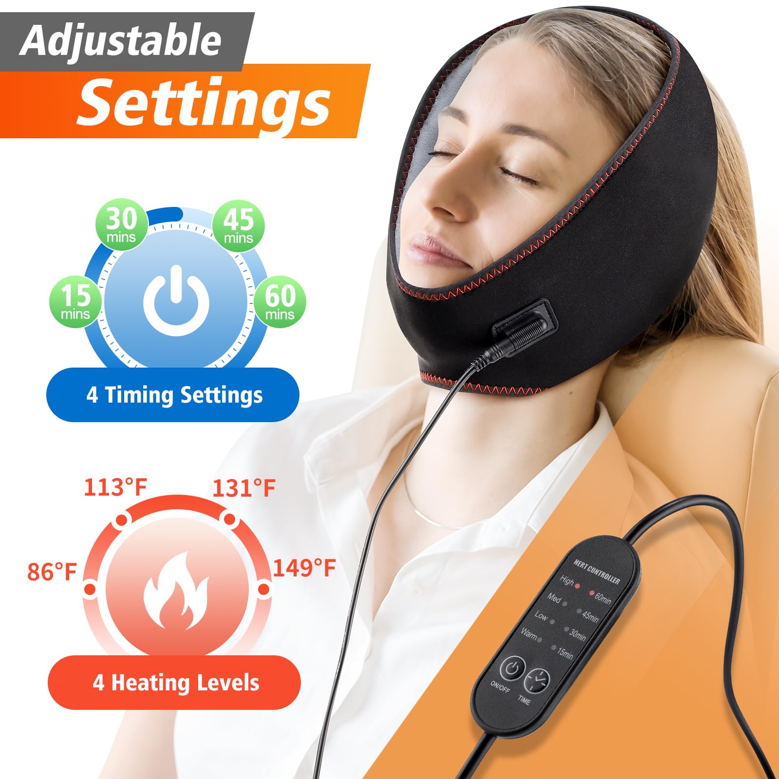 Wearable Heating Pad for Face Jaw Chin Wisdom Teeth, Oral and Facial Jaw, 3 Heating Levels 3 Time Settings (Without Plug)