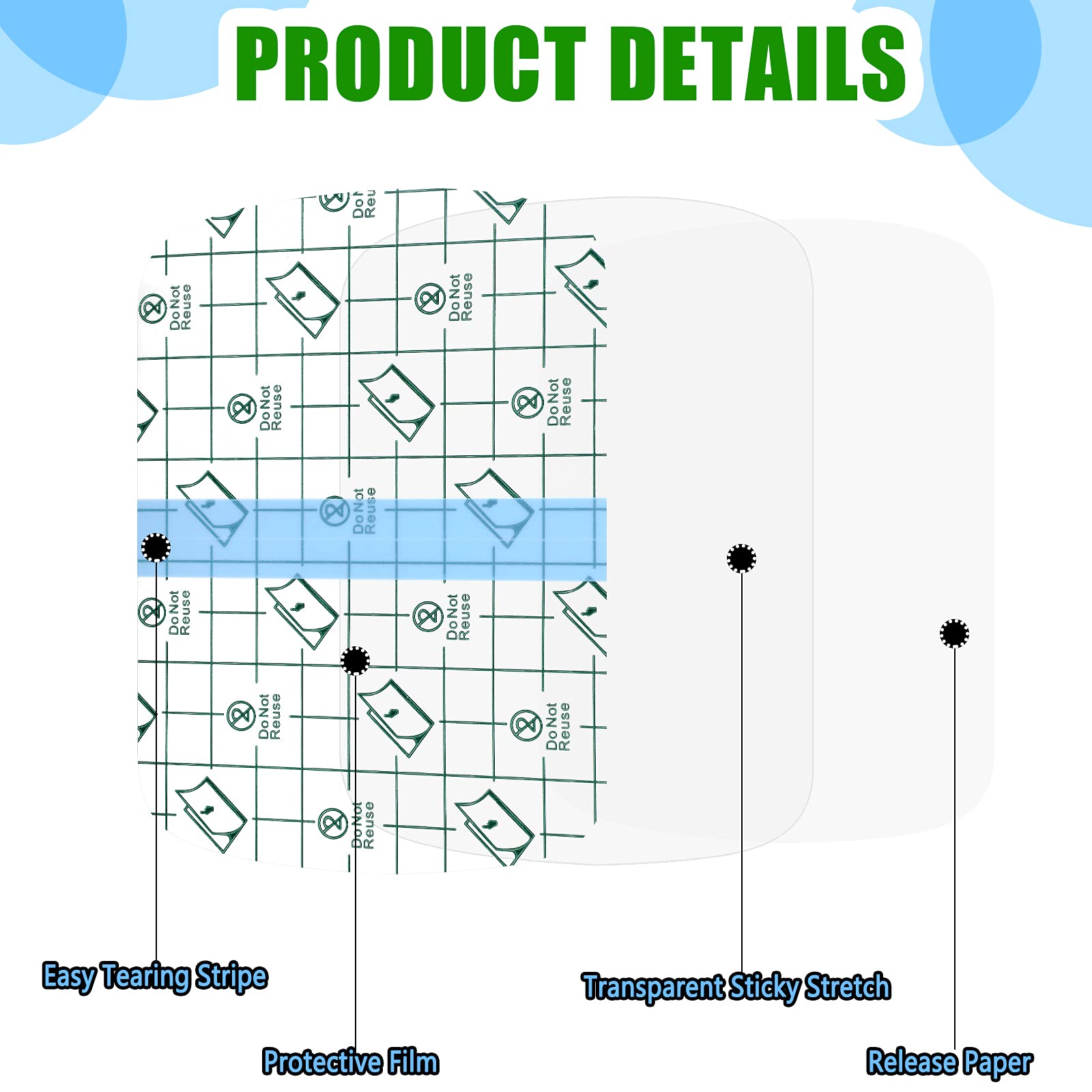 Nuanchu 50 Pcs Transparent Stretch Waterproof Adhesive Bandage Protective Bandage Clear Film Dressing Cover Stretch Tape Round S