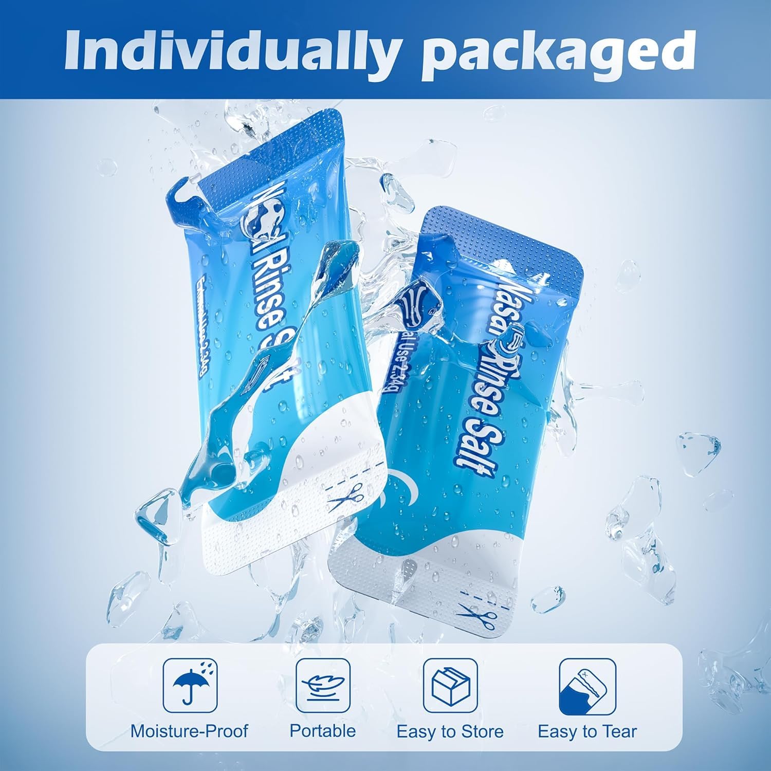 CYOUH 100PCS Vacuum-Packed Salt Saline Packets Sinus Nasal Rinse for Neti Pot, Individually Wrapped 2.34g Nasal Wash Irrigation