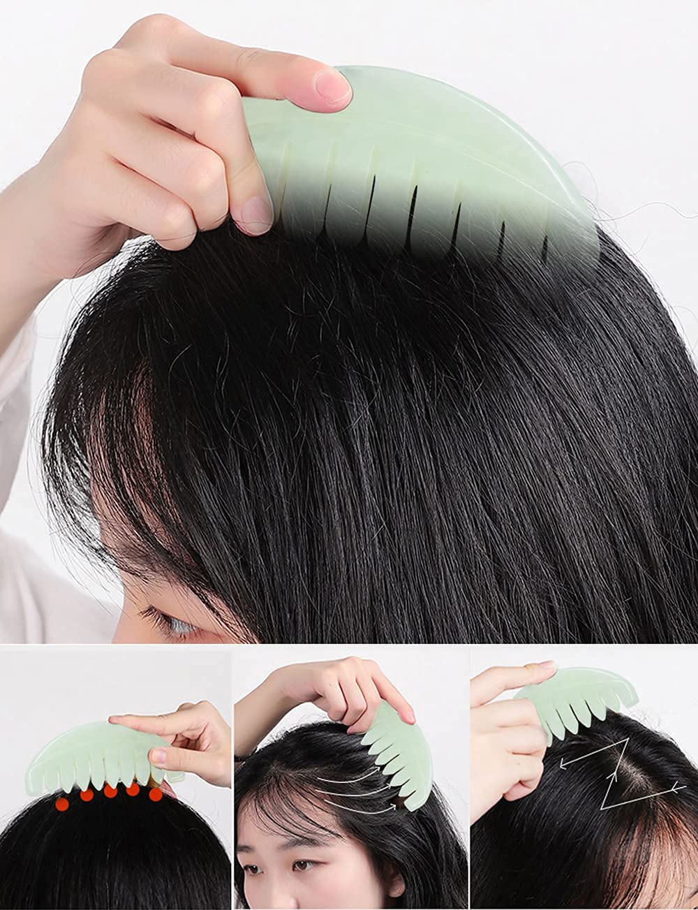 LEOSENSE Scalp Massage Comb, Scalp Massager for Hair Growth, Head Scratcher for Itchy Scalp, Natural Gua Sha Jade Stone, Acupres