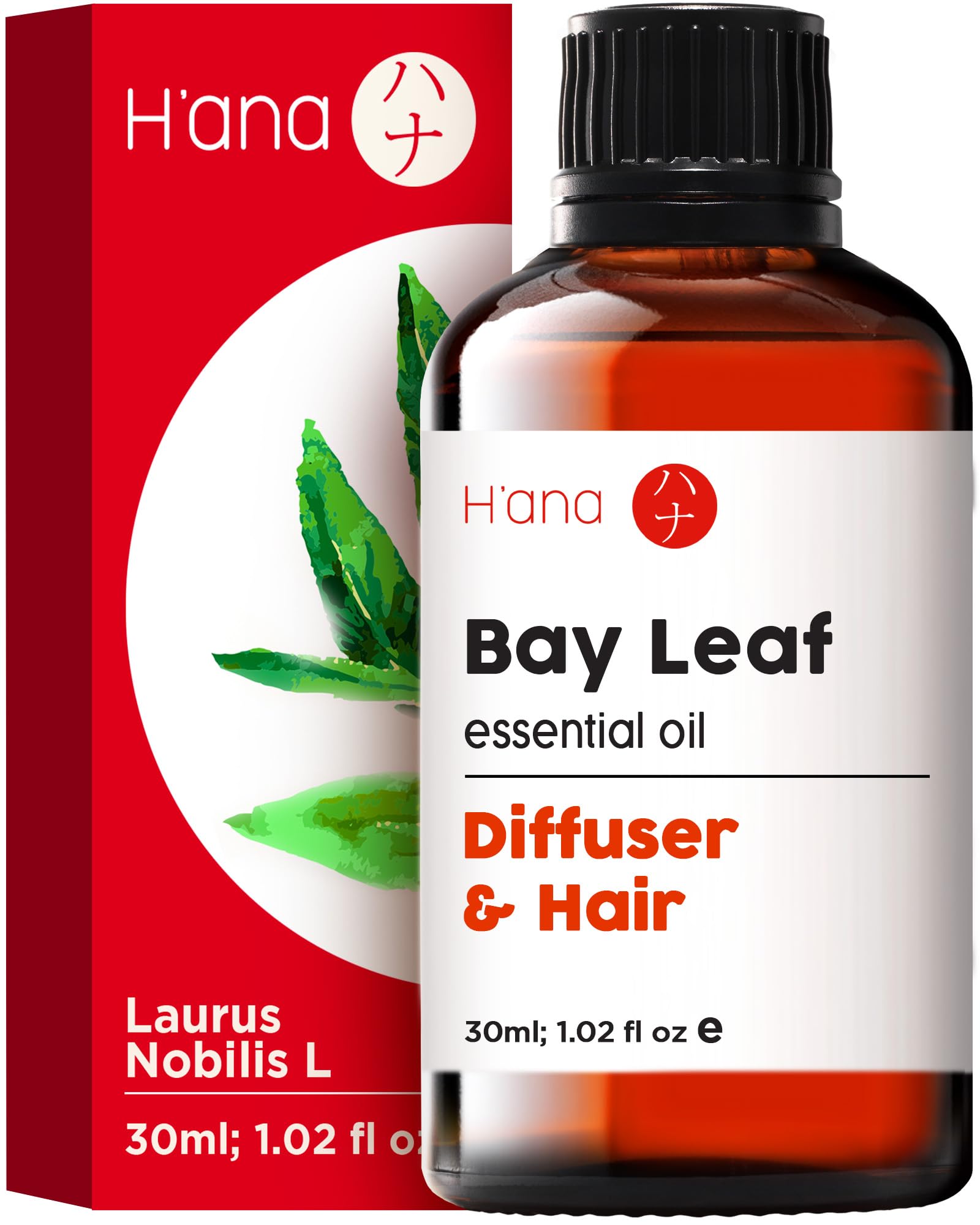 Hana Bay Leaf Essential Oil (1 Fl Oz) Bay Leaf Oil for Diffuser, Aromatherapy, Hair, Skin, Body, Massage & DIY with a Spicy, He