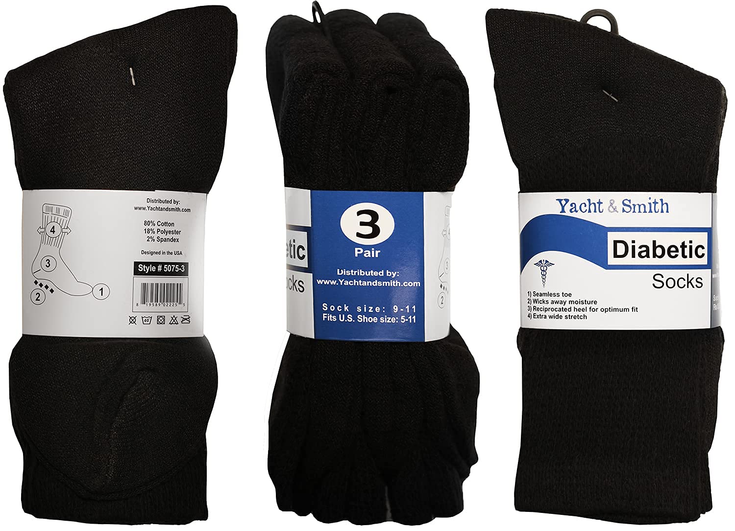 Yacht & Smith 12 Pairs of Loose Fit Non-Binding Soft Cotton Diabetic Crew and Ankle Socks, Bulk Value Pairs