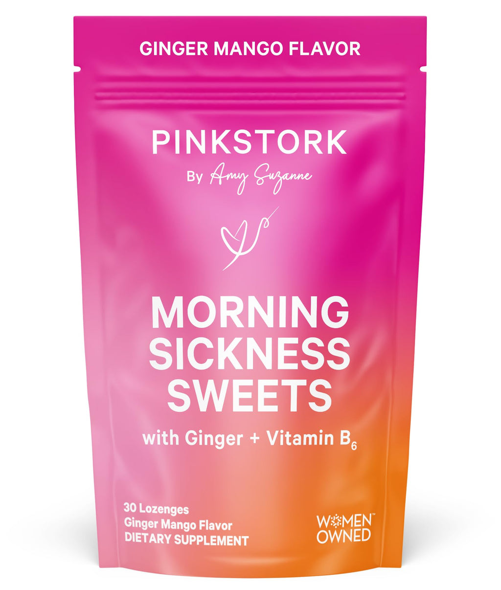 Pink Stork Morning Sickness Sweets, Organic Mango Ginger Candy with Vitamin B6 for Morning Sickness, Motion Sickness, Prenatal H