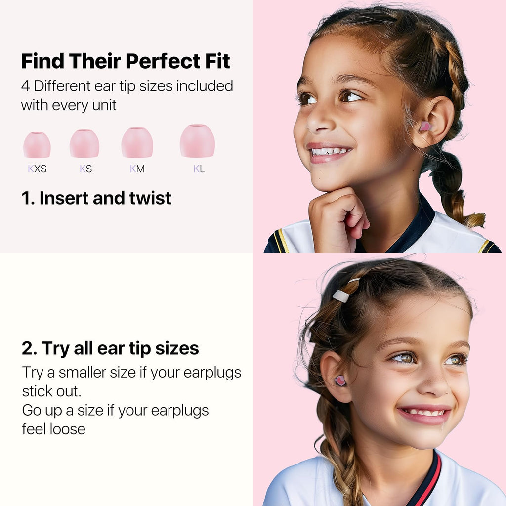 Kids Ear Plugs (6-12 yrs) - Reusable Noise Reduction Samll Earplugs for Focus, Travel, Concerts, Socializing, Events, Sleep, Noi