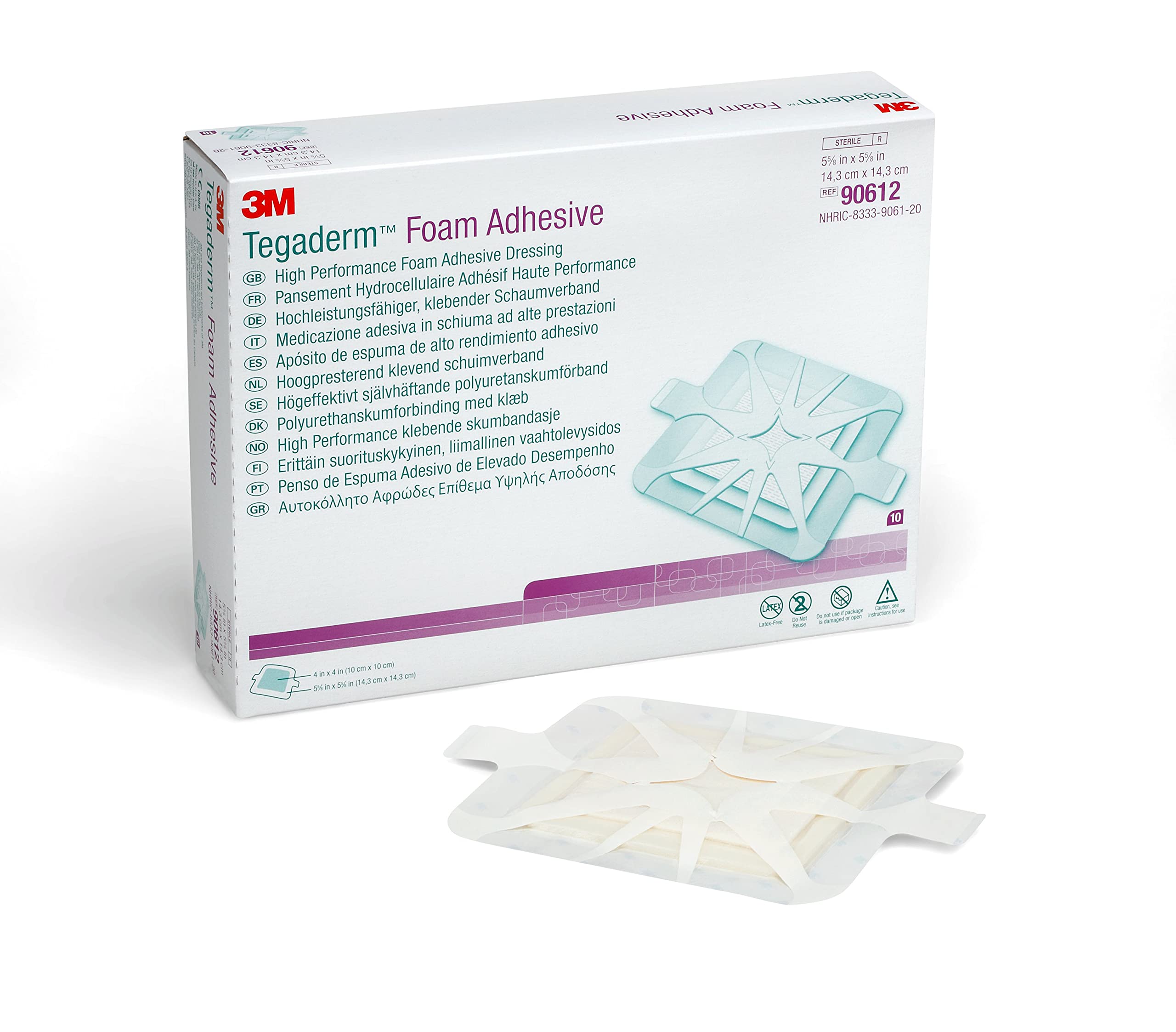 3M Tegaderm High Performance Foam Adhesive Dressing 90612, Square, 10 Bag/Carton, 4 Carton/Case