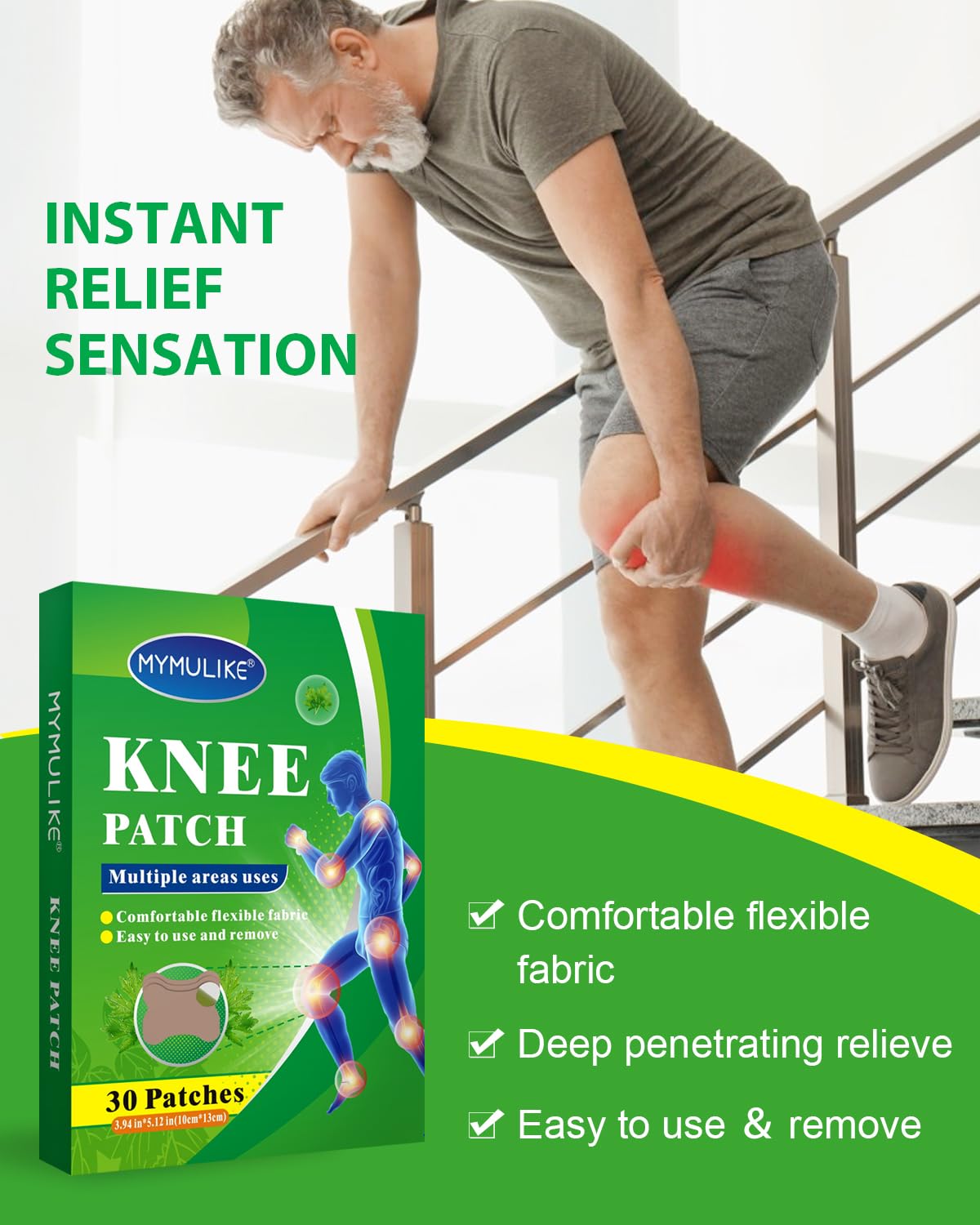 MYMULIKE Knee Patches, 90 Count Warming Herbal Plaster Patches, Long Lasting & Fast Acting Patches for Knee, Shoulder, Back, Nec