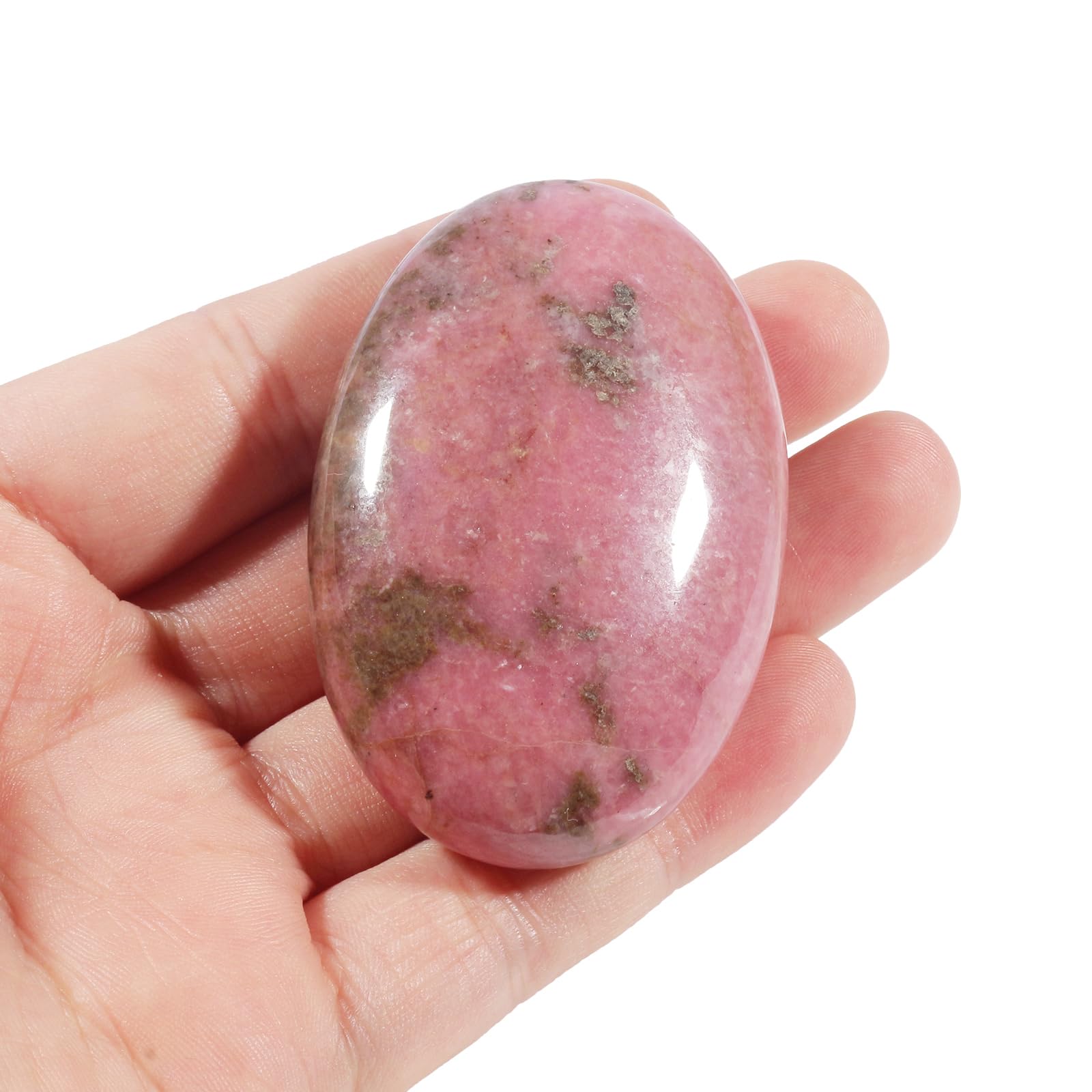 Loveliome Natural Rhodonite Oval Polished Worry Stones, Healing Crystal Indoor Fountain Stones Massage Energy Anxiety Relief Ite