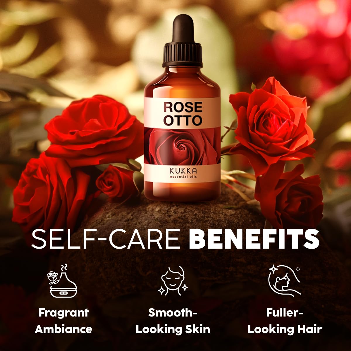 Kukka Rose Essential Oil for Skin, Face & Diffuser - 4 Fl Oz - 100% Pure Natural Rose Oil, Delicate Floral Scent, for Aromathera
