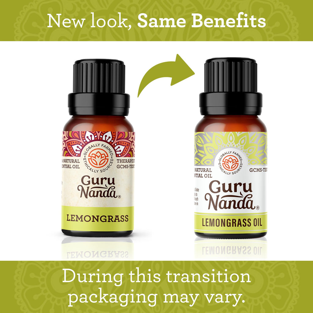 GuruNanda Lemongrass Essential Oil (0.5 Fl oz), 100% Pure, Undiluted Aromatherapy Oil for Diffusers, Helps with Muscle Tension &
