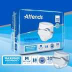 Attends Protective Underwear with DermaDry Technology for Adults Incontinence Care, Medium, Unisex, White, 80 Count, Pack of 4