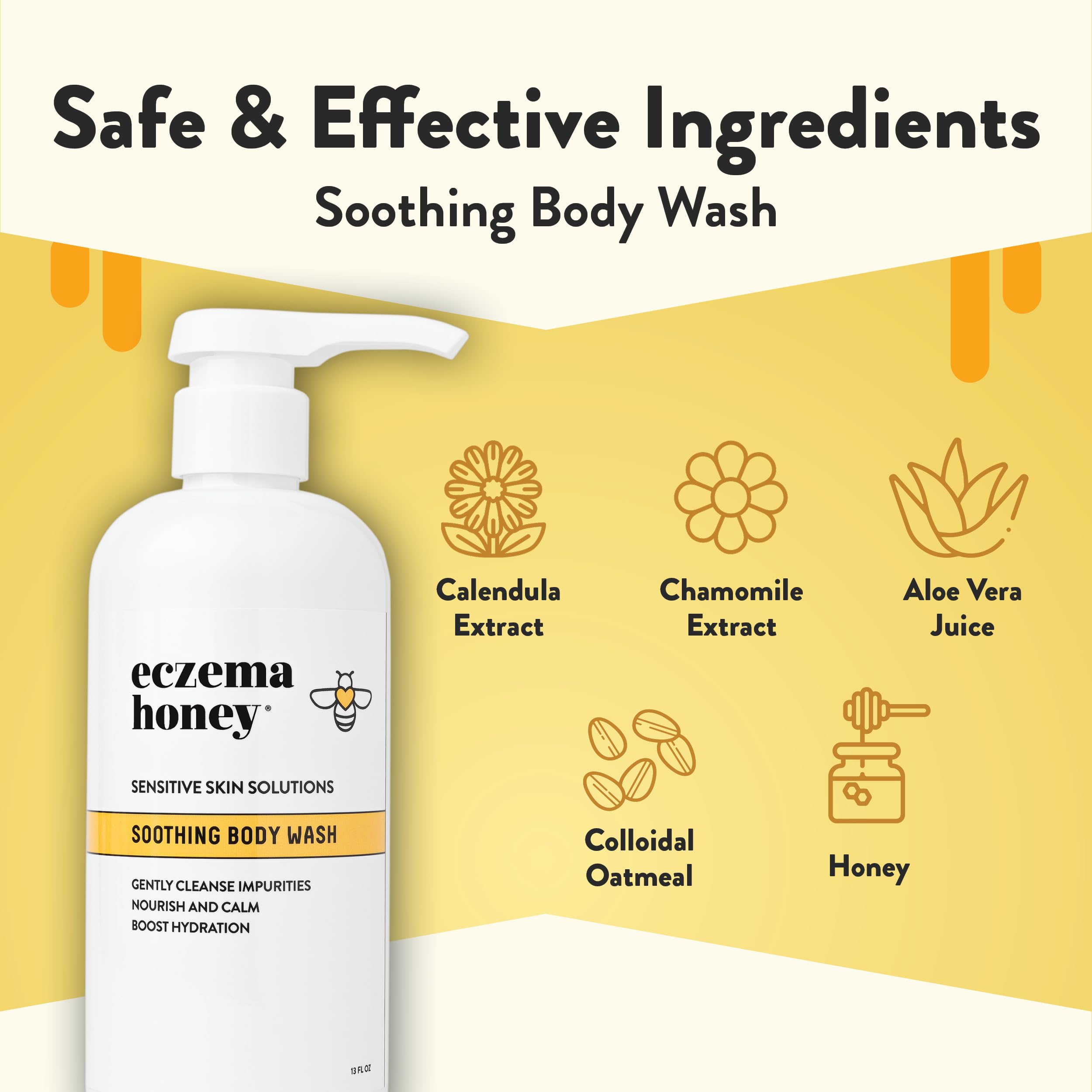ECZEMA HONEY Soothing Body Wash - Daily Shower Gel & Eczema Treatment - Sensitive Skin Body Wash for Adults, Kids, & Babies - Bo