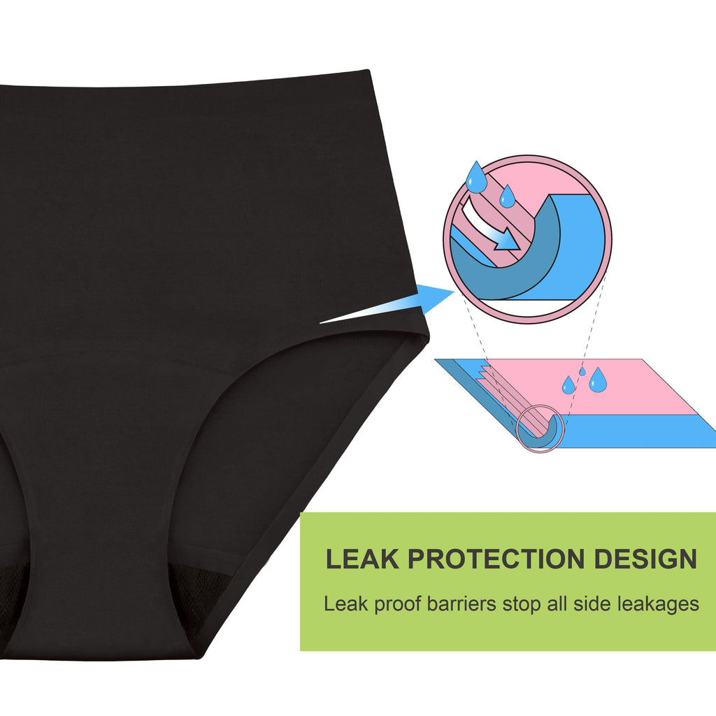 IRISMORII Absorbent Incontinence Underwear for Women Washable Leak Proof Seamless Urine Postpartum Protective Brief (Black L)