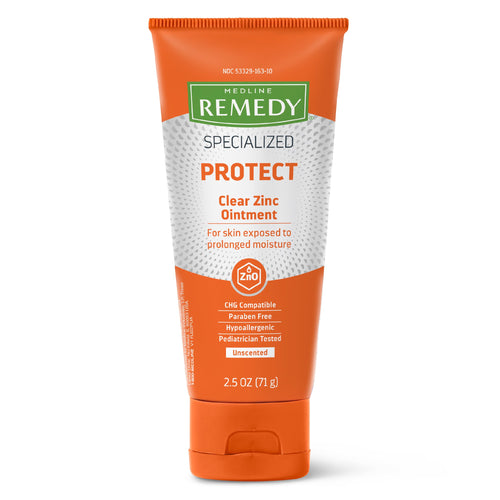 Medline Remedy Specialized Clear Zinc Oxide Ointment (2.5 oz Tube), Unscented, Transparent Protectant, Incontinence Care, Diaper