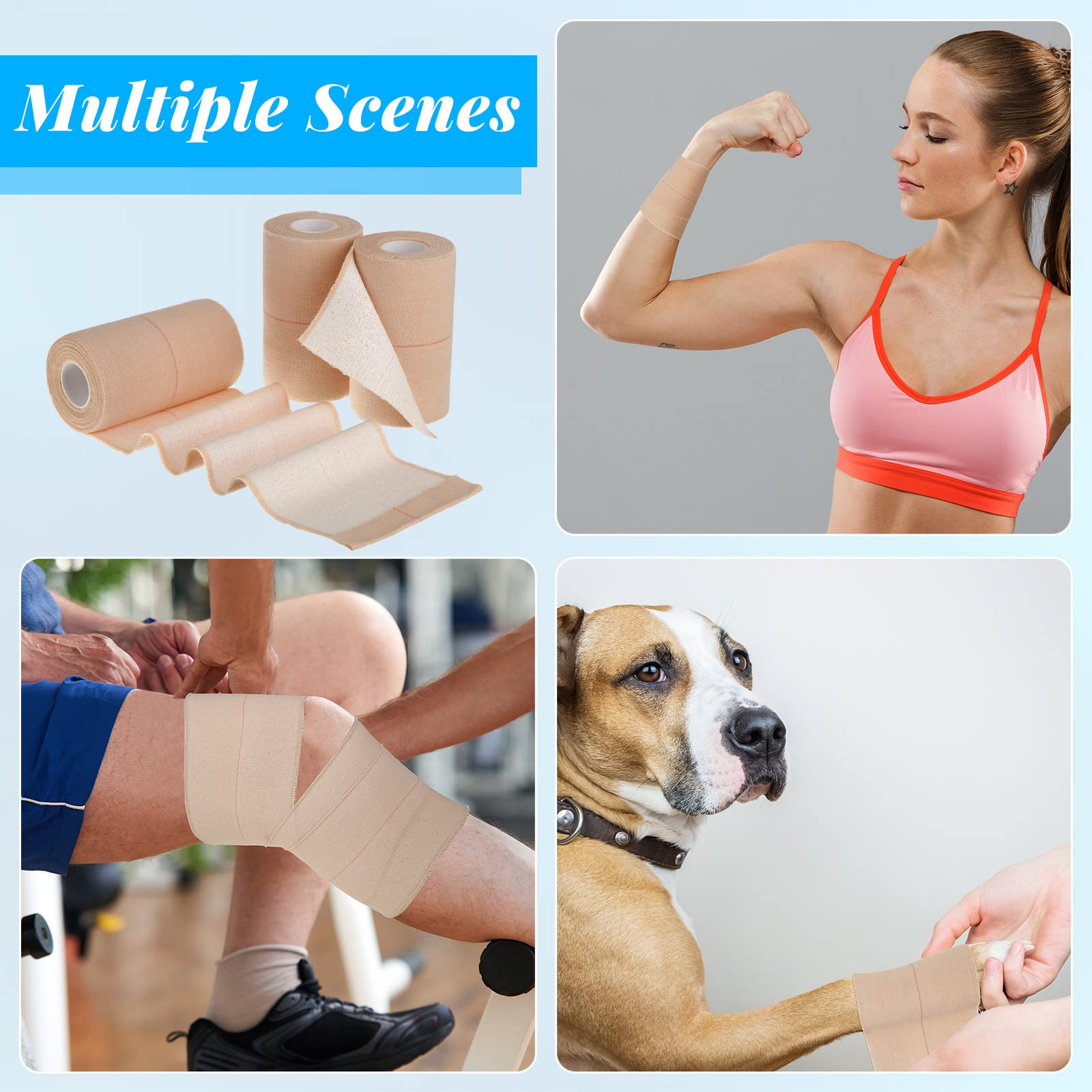 4 Rolls Adhesive Elastic Tape Bandage Tape Wrap Bandage Wrap Elastic Bandage Self Adhesive Bandages Flexible Stretch Bandages fo