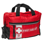 MFASCO Red Nylon First Aid Bag - Sturdy Canvas Handles - Dual Zippered Compartments - Compact and Easy to Carry with Reflective 