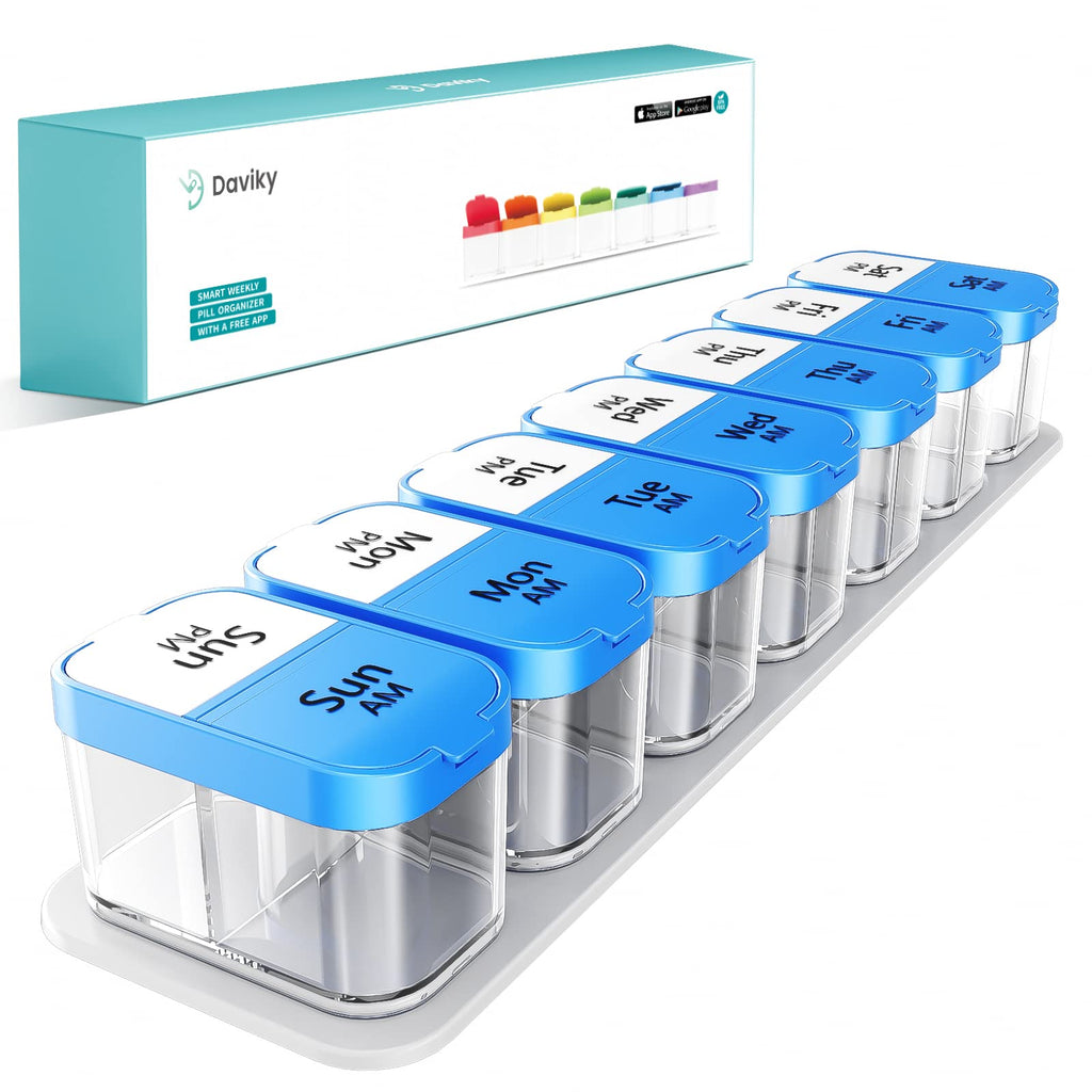 Daviky Large Pill Organizer 2 Times a Day - XL Pill Box 7 Day, Big Vitamin Holder with 7 Detachable AM/PM Compartments, Big Supp