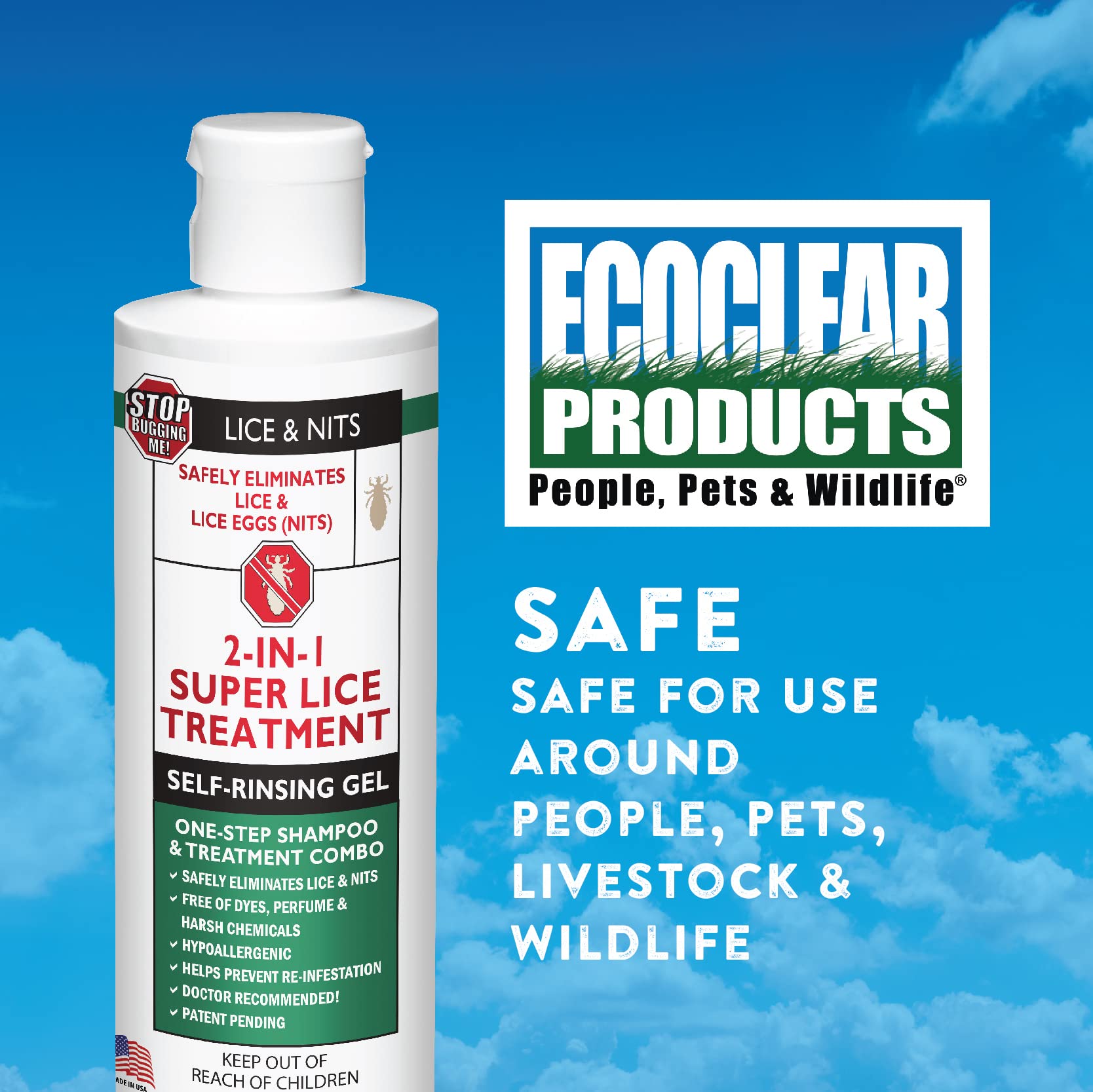 Stop Bugging Me! All-Natural 2-in-1 Super Lice Treatment Gel Shampoo, 8 oz | Safely Eliminates Lice & Eggs