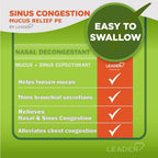 Leader Mucus Relief PE Sinus Congestion, Expectorant; Nasal Decongestant, Thins and Loosens Mucus, Immediate-Release, Alleviates