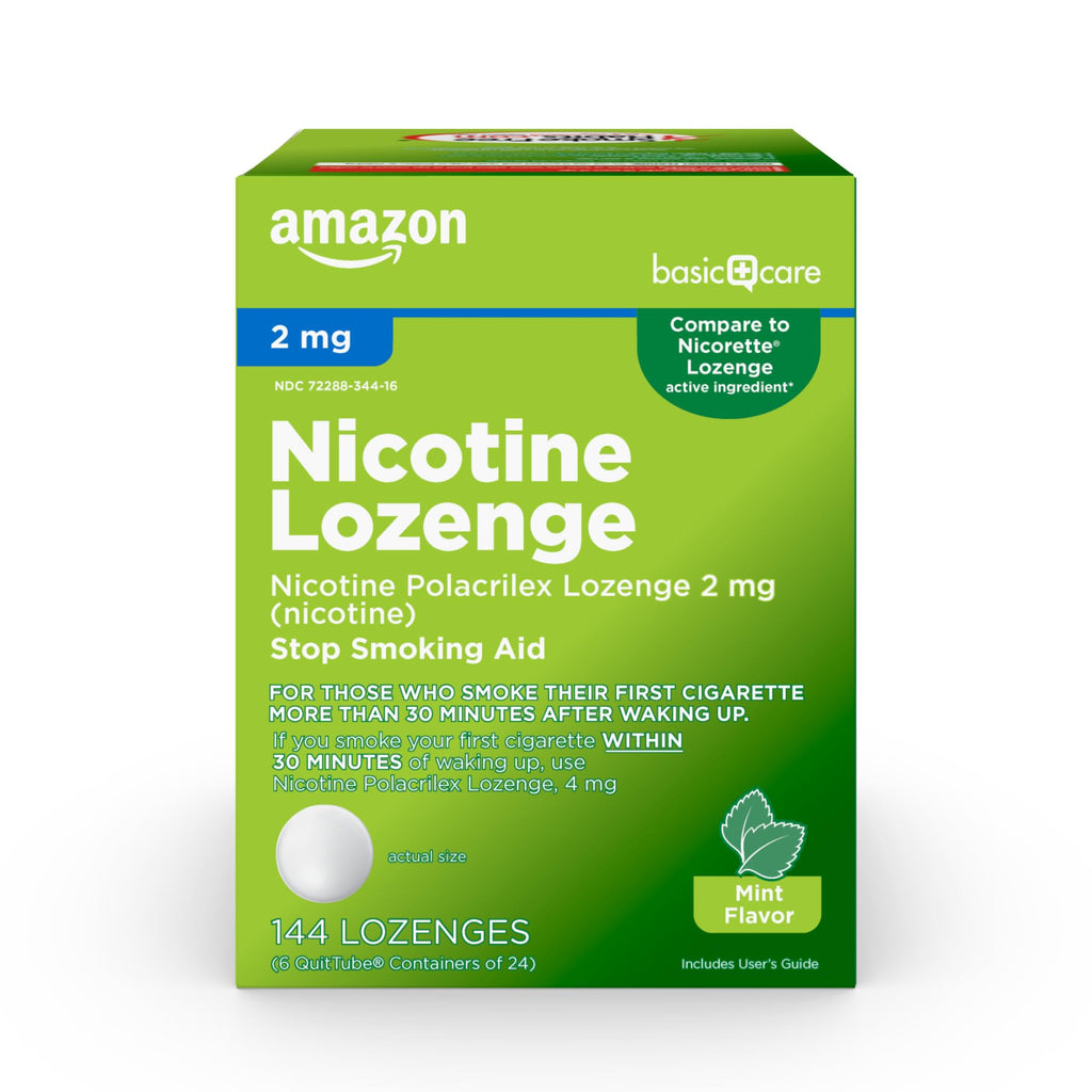 Amazon Basic Care Nicotine Polacrilex Lozenge 2 mg (nicotine), Stop Smoking Aid, Mint Flavor, 144 Count (Packaging may vary)
