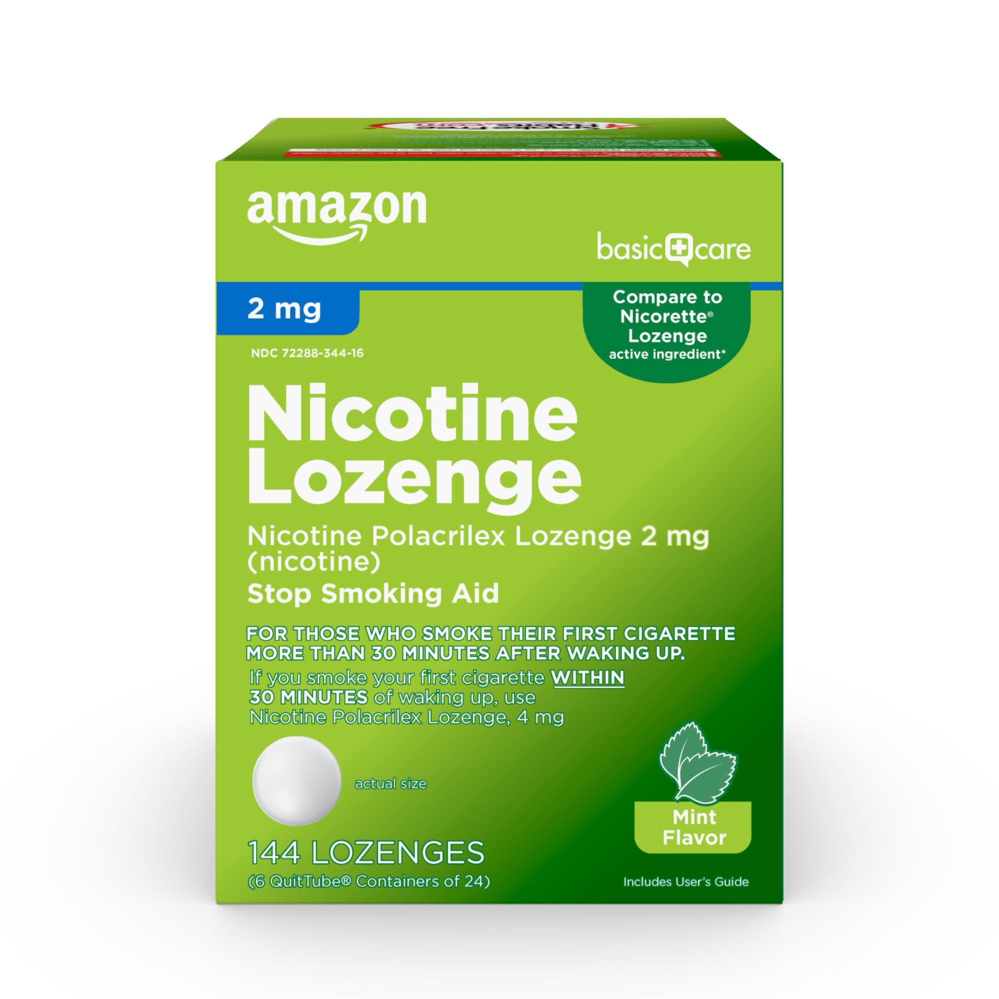 Amazon Basic Care Nicotine Polacrilex Lozenge 2 mg (nicotine), Stop Smoking Aid, Mint Flavor, 144 Count (Packaging may vary)