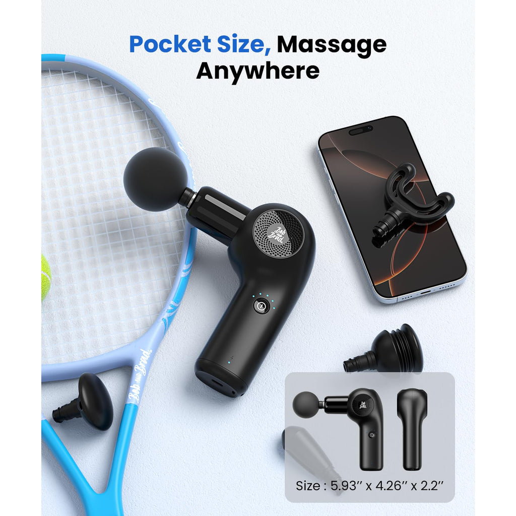 BOB AND BRAD D2 Mini Massage Gun with 6 Adjustable Angle, Small Deep Tissue Massage Gun, Travel Portable Percussion Muscle Massa