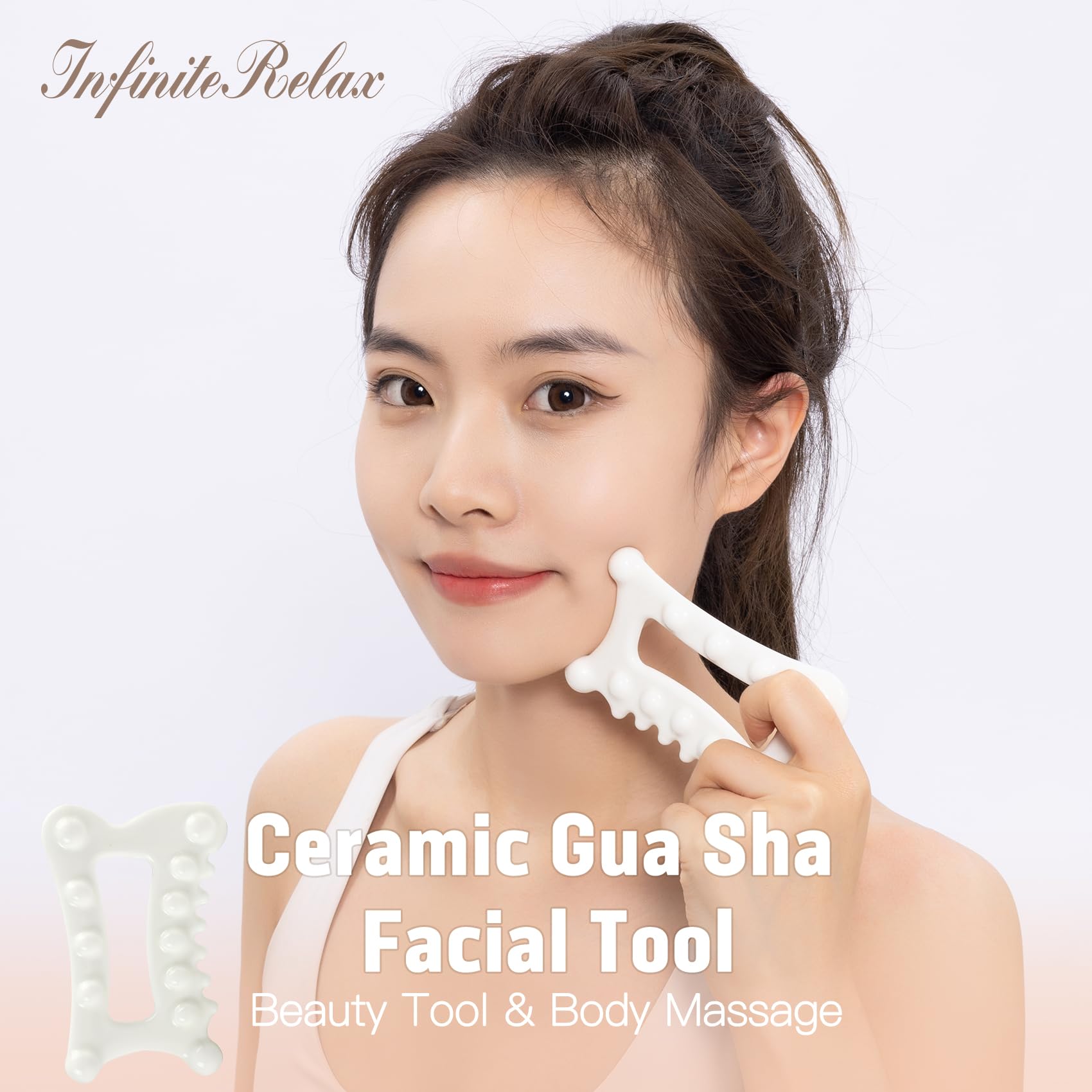 InfiniteRelax Advanced Ceramic Gua Sha Facial Tool, Skin Care for Women Men, Face Body Guasha Massage Tool (Facial Massager) Val