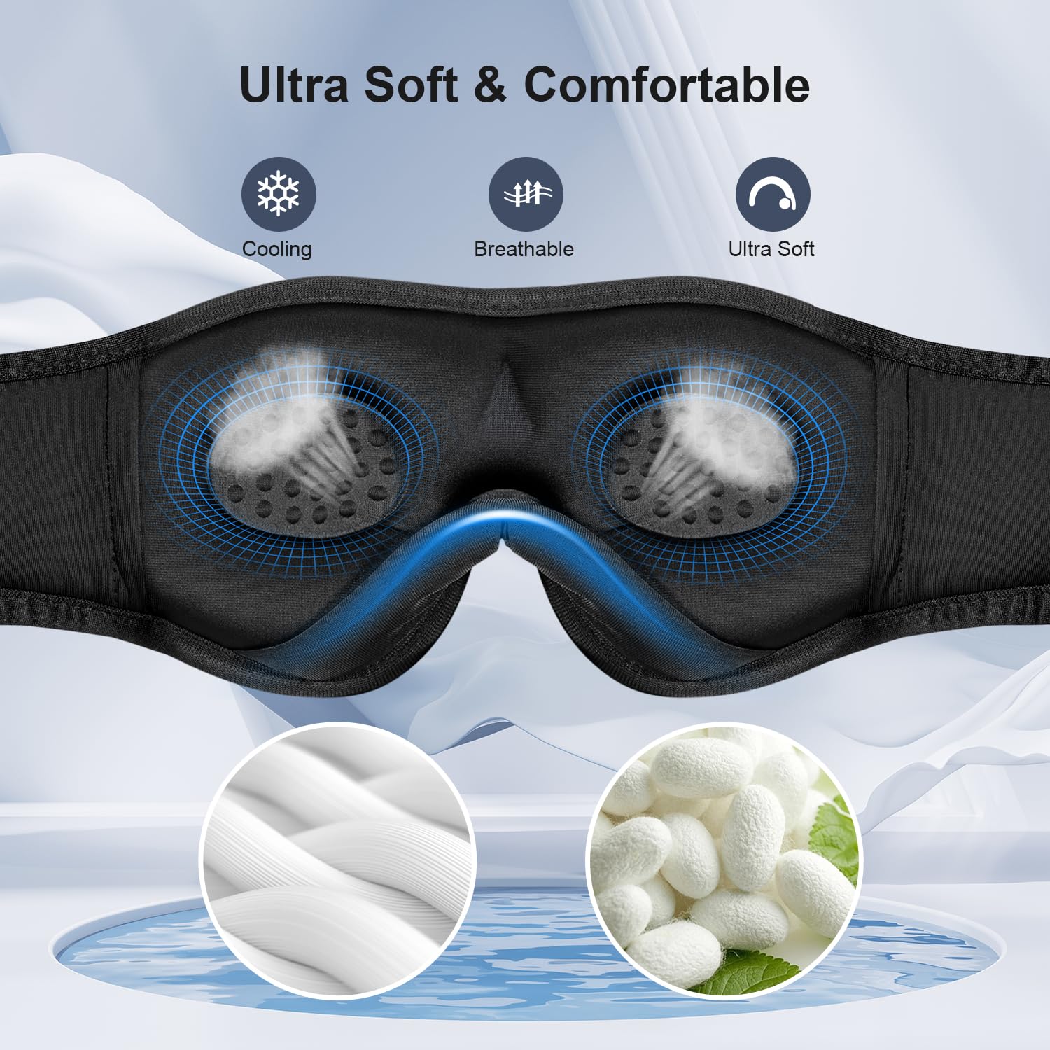 Bluetooth Sleep Headphones Bluetooth Sleep Mask | 3D Eye Mask for Sleeping | 16hrs Playingtime | Light Blocking Eye Mask | Auto