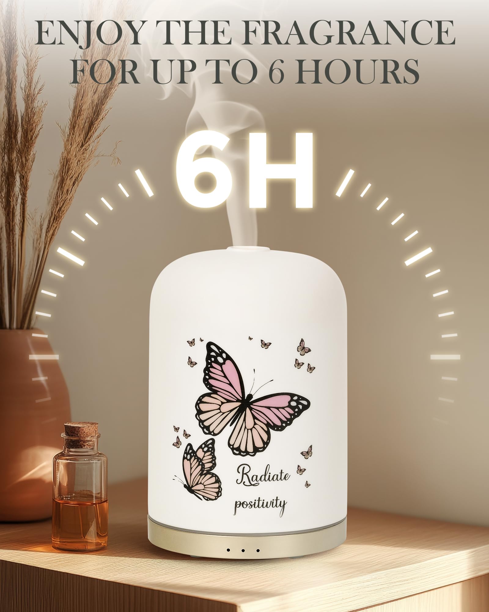 110ML Essential Oil Diffuser, Ceramic Diffusers for Essential Oils Large Room, Fragrance Aroma Diffuser with USB Cable, Warm Nig