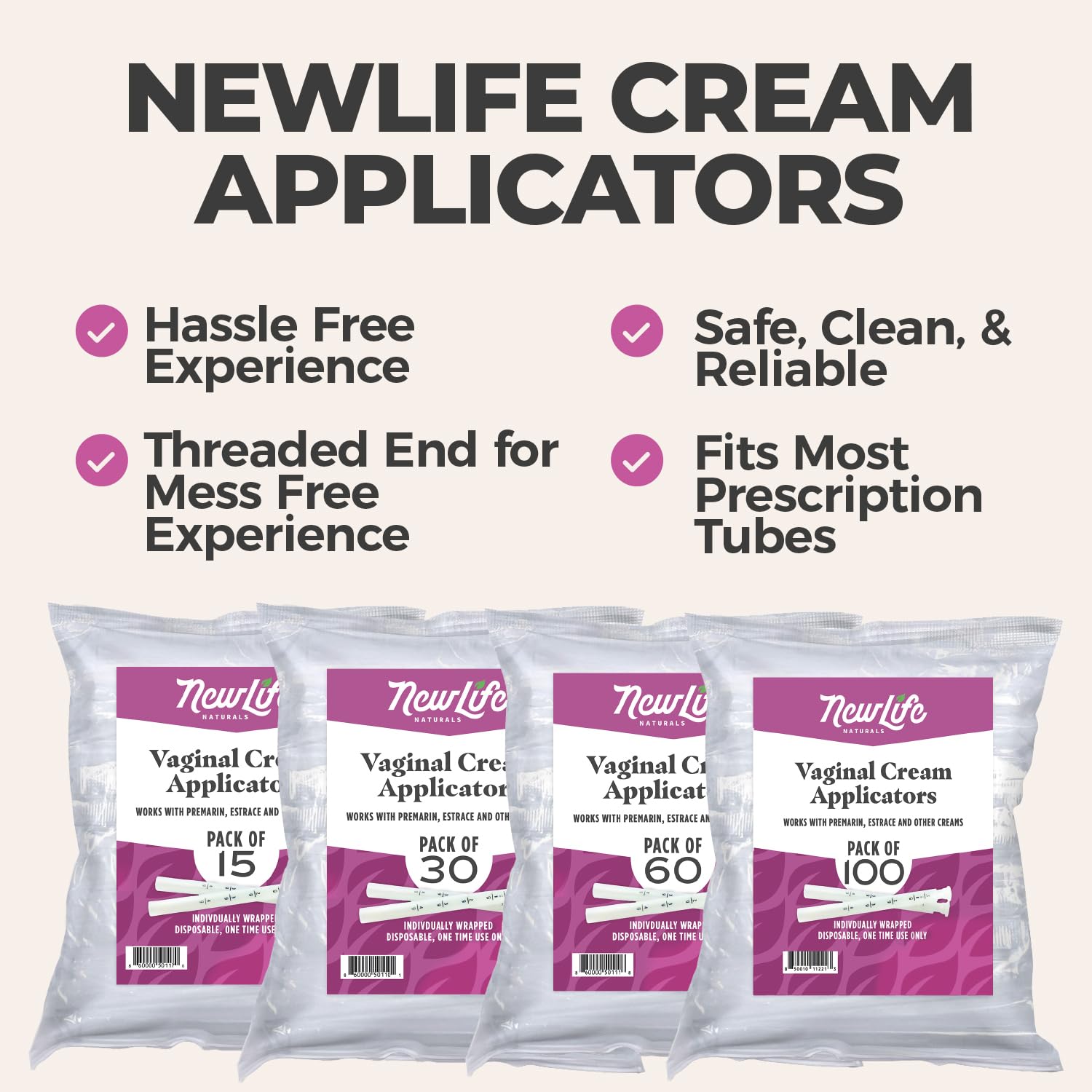 Disposable Plastic Vaginal Applicator Pack: Hygienic Threaded Injector to Fit Preseed Lubricant, Estrace, Personal Lube and OTC