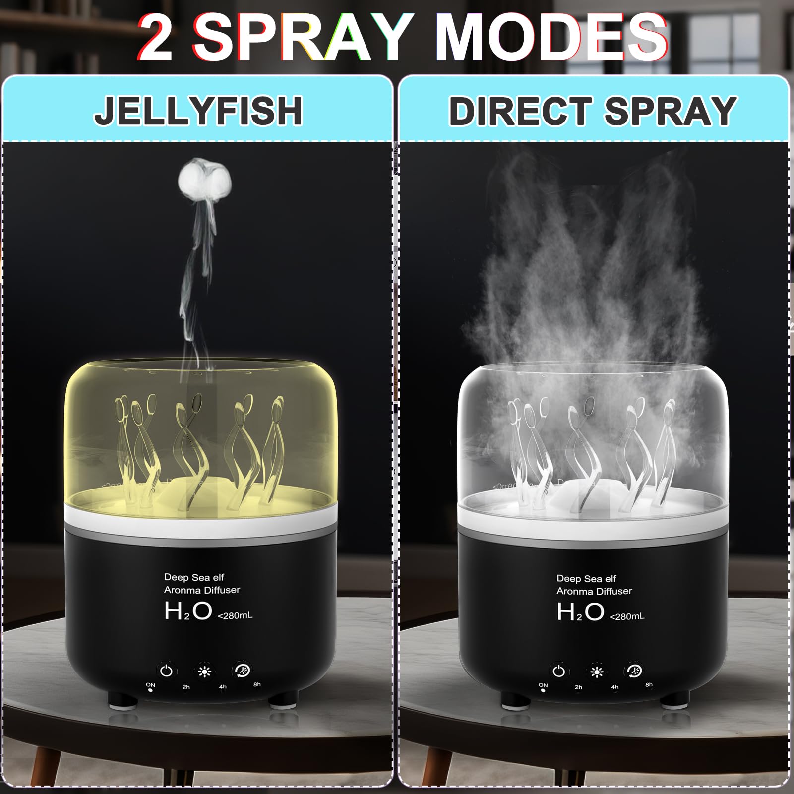 Morbou Essential Oil Diffuser with Jellyfish Spray & Sea Anemone Rotation, 280ml Ultrasonic Aromatherapy Machine,7-Color LED Nig