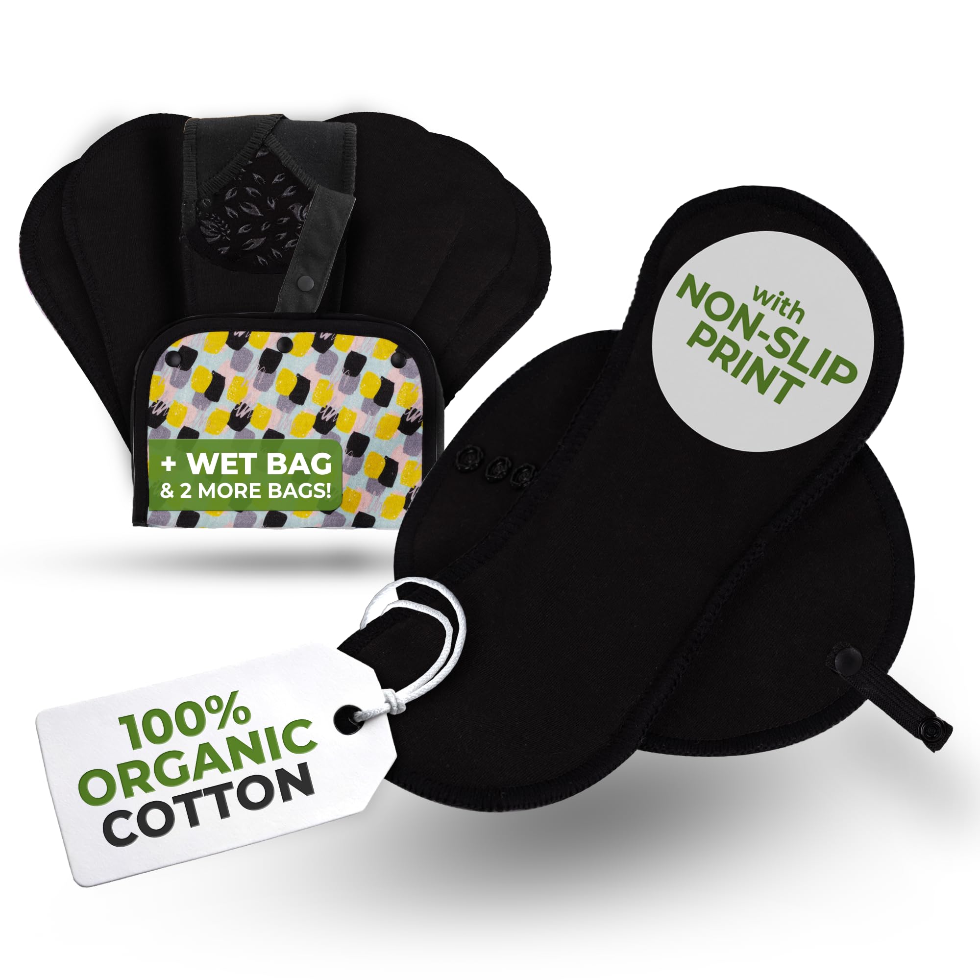 Non-Slip Organic Reusable Panty Liners for Women & Teens (Small, 7-Pack); High-Temp Washable Cotton Cloth Liners; Stay Fresh & D