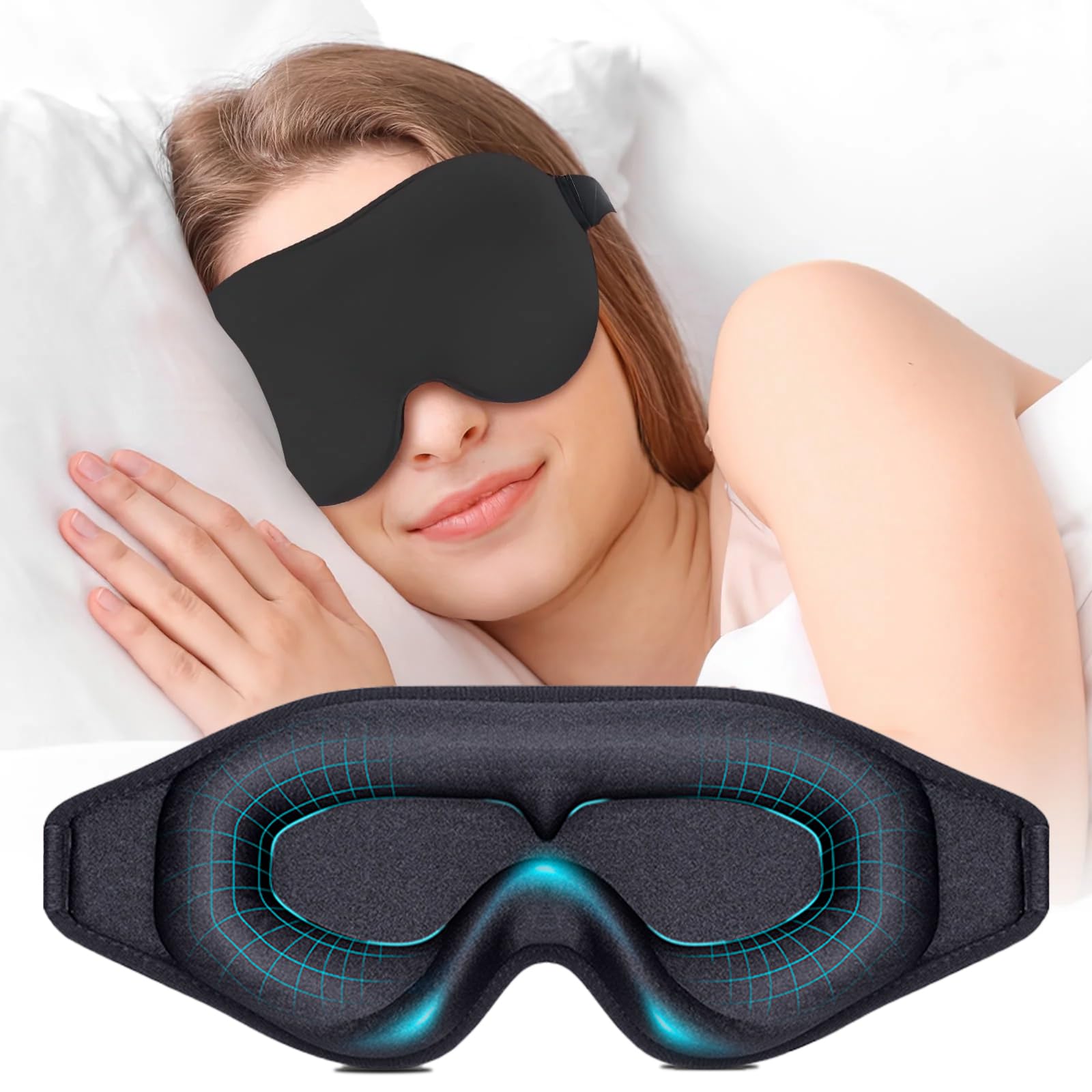 Sleep Mask for Side Sleeper Women Men, Light Blocking Eye Mask for Sleeping, 3D Contoured Cup Zero Eye Pressure Sleeping Mask wi