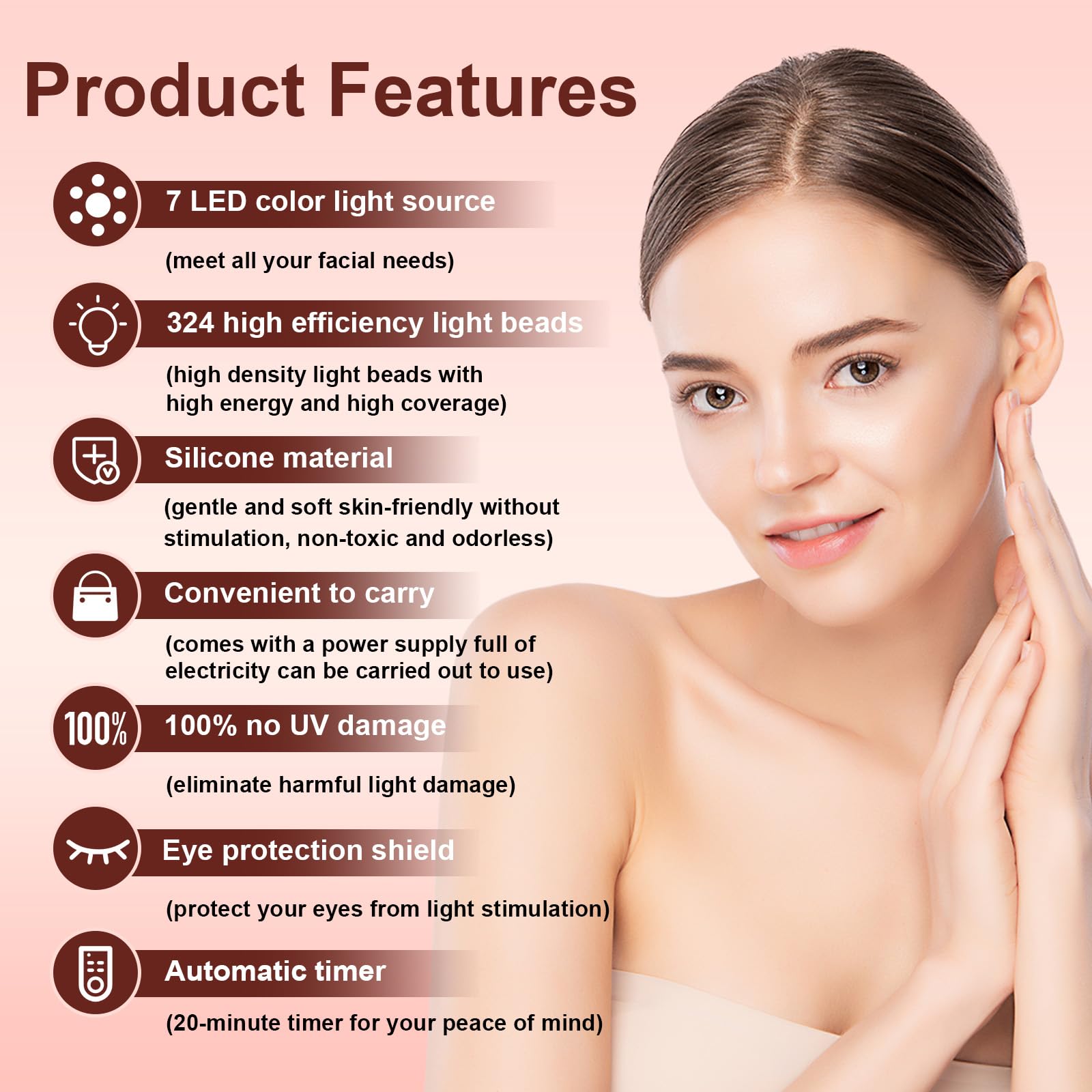 MLriyl Red Light Therapy for Face,7-Mode Face Mask Led Light Therapy.Red Light for Face, 850nm Near Infrared Conducted FSA Red L