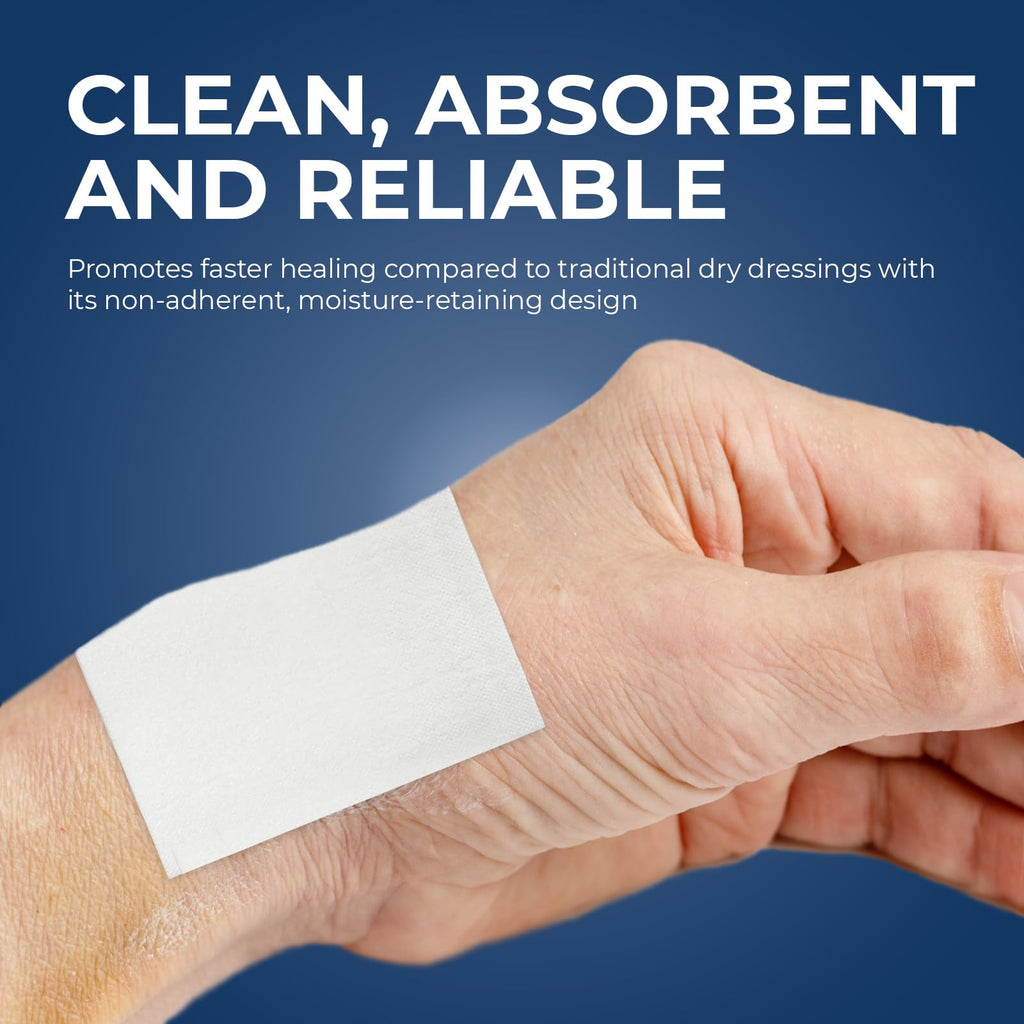 MED PRIDE Non-Adherent Pads 3 X 4 Sterile Wound Dressings, Individually Wrapped, Highly Absorbent, Painless Removal, Pack of 100