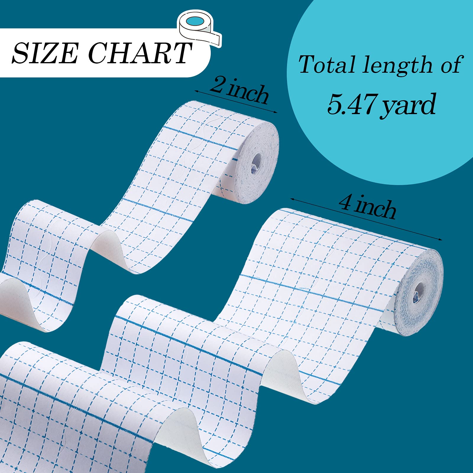 4 Rolls Non-Woven Cover Stretch Tape Breathable Non-Woven Tape Protective Adhesive Bandage Roll Film, 2 Inch x 5.47 Yard, 4 inch