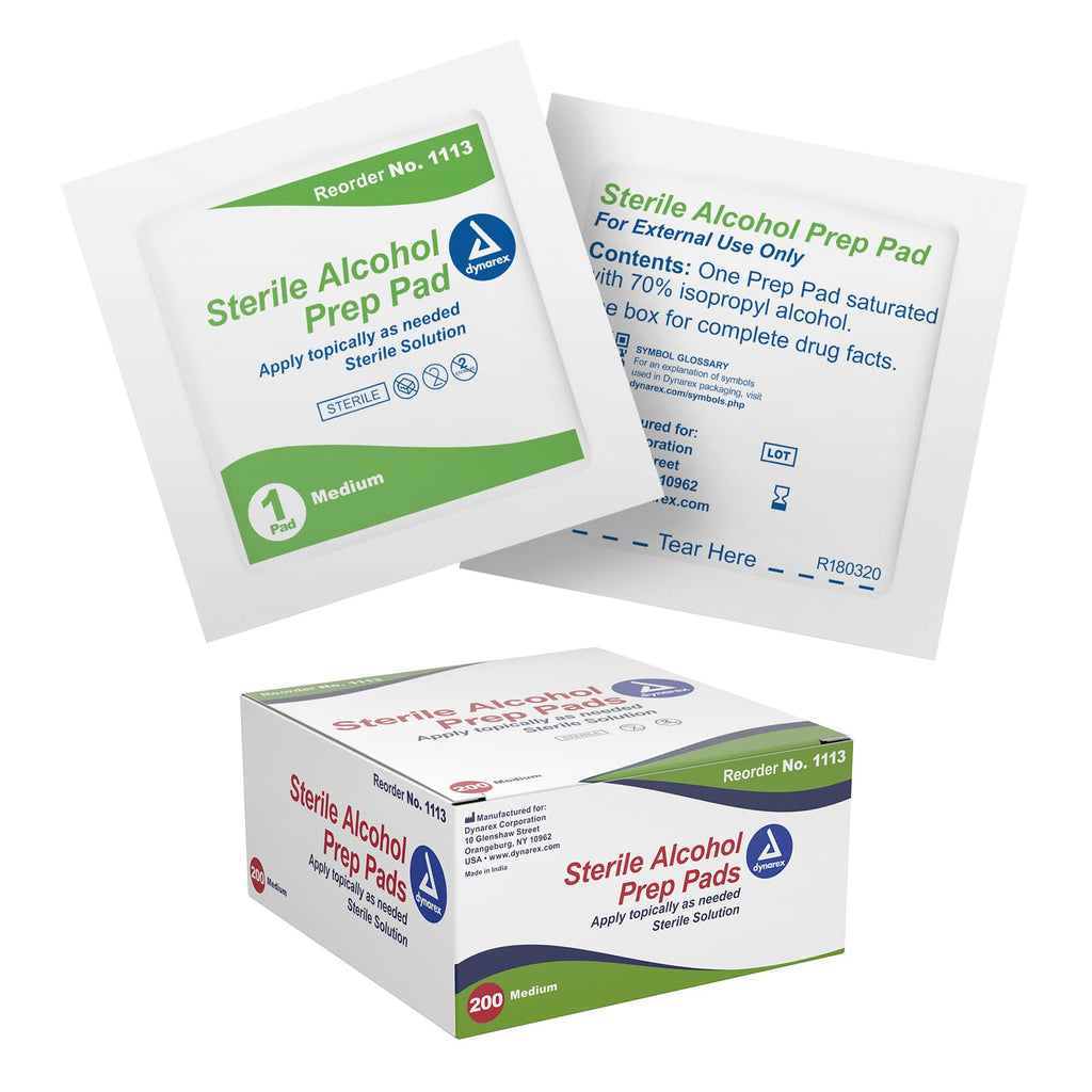 Dynarex 1113 Alcohol Prep Pad Sterile, Medium, Count 200 (Pack of 1 ...