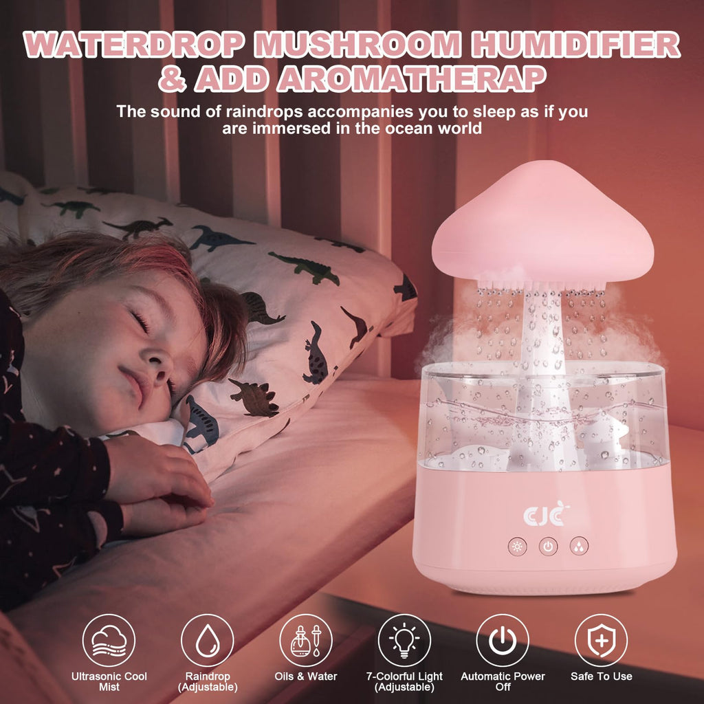 Cloud Rain White Noise Humidifier, Rain Water Drip Diffuser Humidifiers Waterfall Lamp Mushroom Air Humidifier Aromatherapy Esse