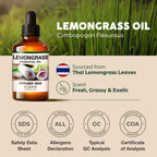 KUKKA Lemongrass Essential Oils - 4 Fl Oz - for Hair, Skin, Diffuser, Aromatherapy & DIY Soap Making Scent
