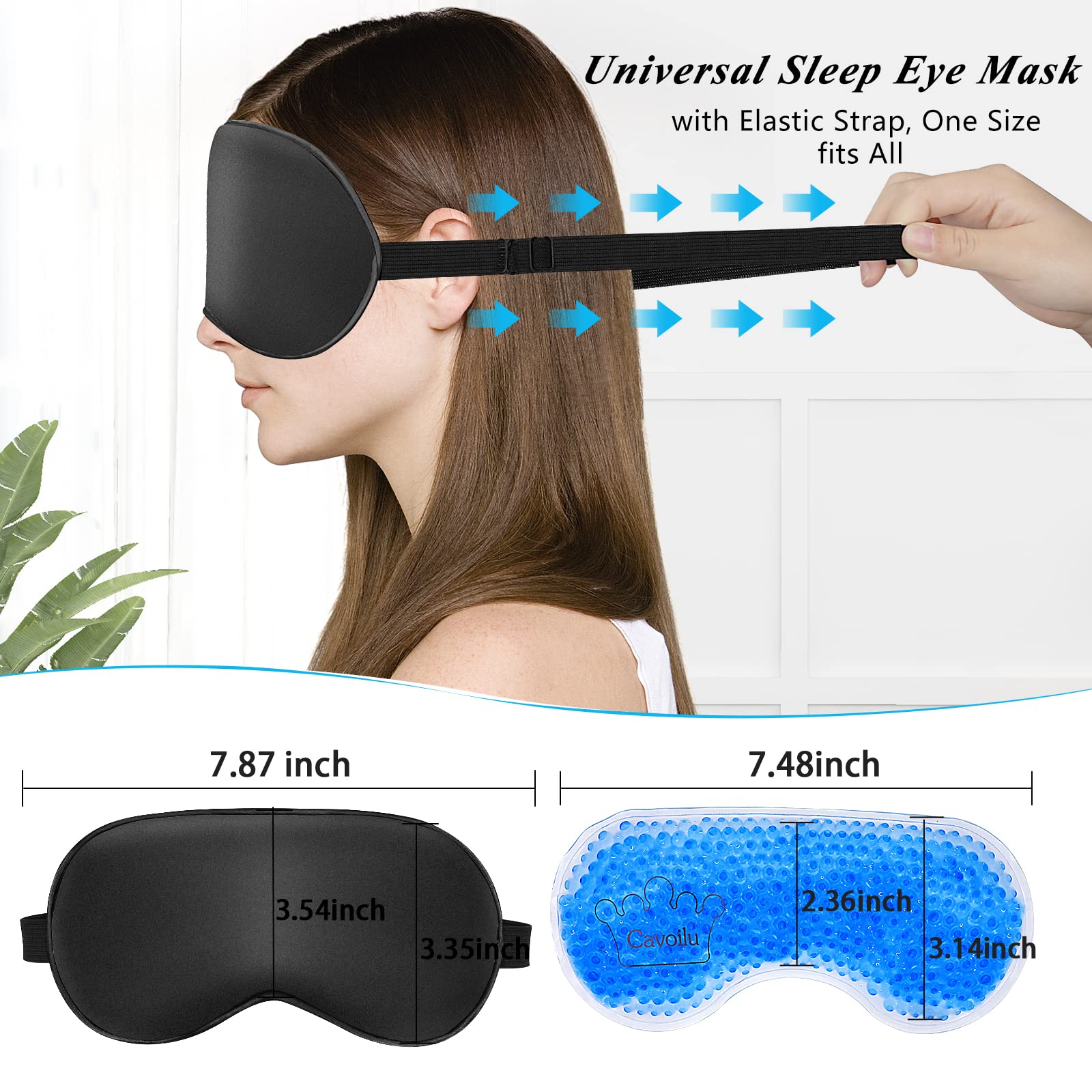 Cavoilu Eye Mask, Cooling Sleep Mask Gel Eye Mask for Sleeping, Black Silk Sleeping Mask for Travel, Gifts for Men Women, Stocki