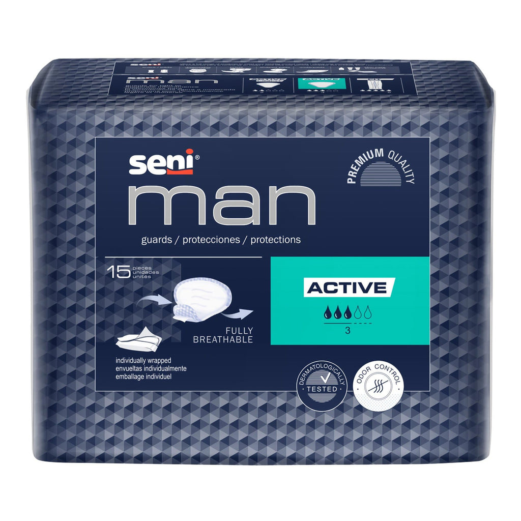 Seni Man Active Male Incontinent Pad Cup Shape 8-9/10 X 10-3/5 Inch S-A015-US1, 90 Ct