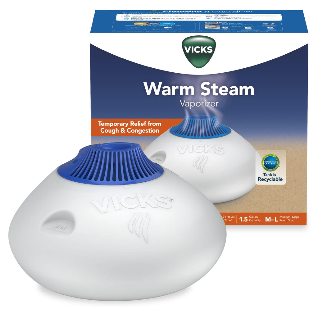 Vicks Warm Steam Vaporizer, Small to Medium Rooms, 1.5 Gallon Tank - Warm Mist Humidifier for Baby and Kids Rooms with Night Lig