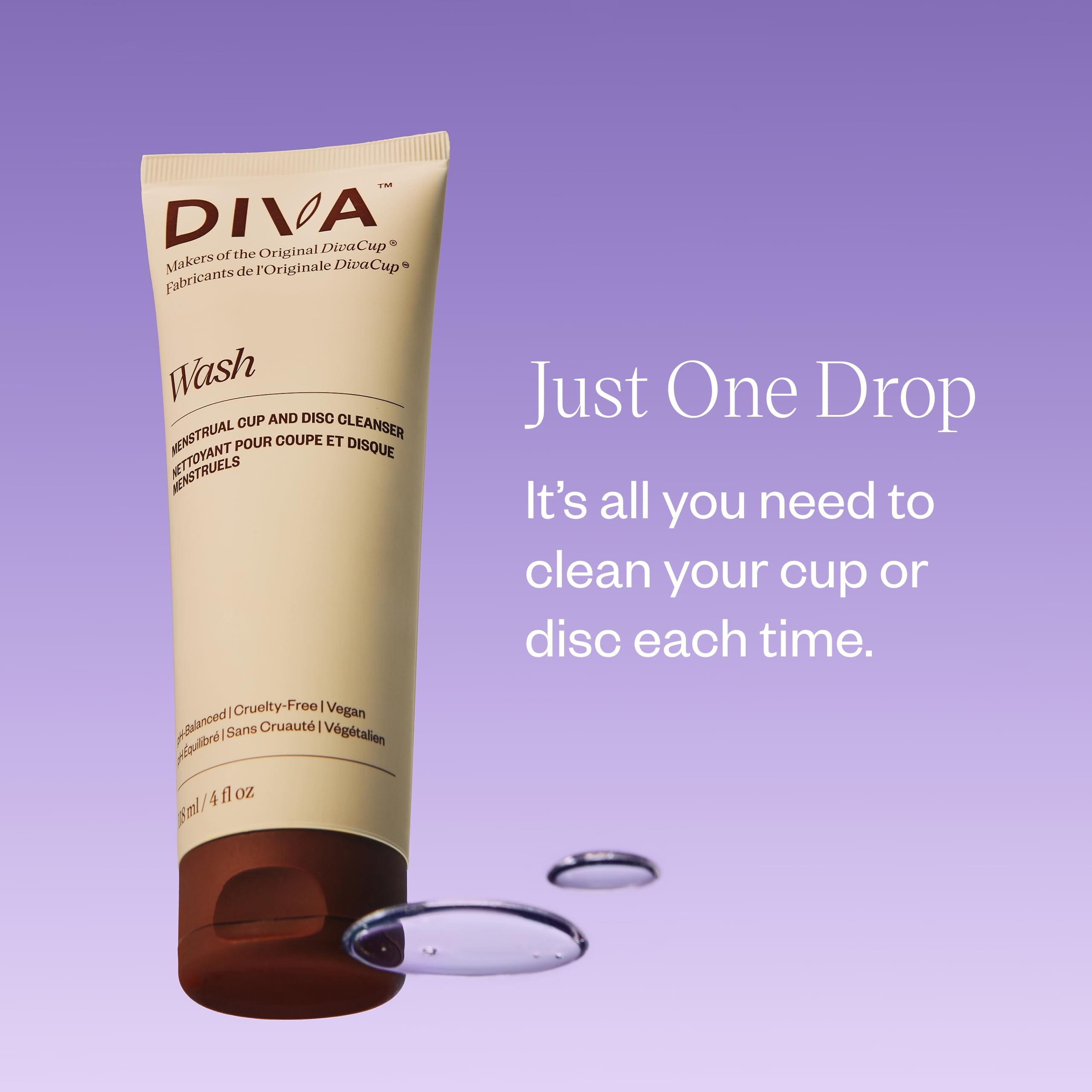 DIVA Wash - Menstrual Cup & Disc Cleanser - Requires One Drop Only - Wash for Period Care - 100% Plant-Based Cleansing Wash - Fr