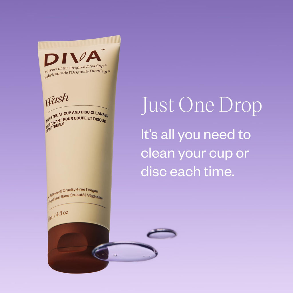 DIVA Wash - Menstrual Cup & Disc Cleanser - Requires One Drop Only - Wash for Period Care - 100% Plant-Based Cleansing Wash - Fr