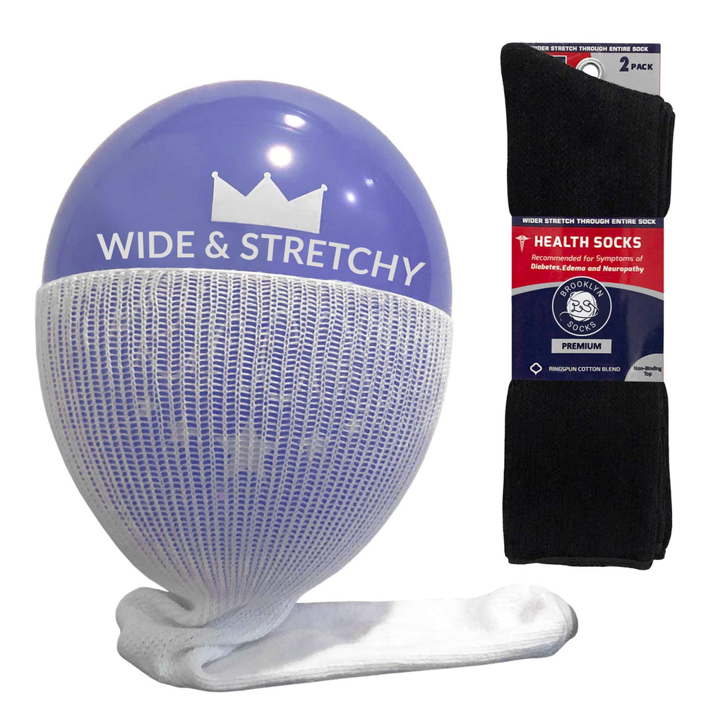 2 Pairs of Extra Wide Diabetic Socks, Mid/Over The Calf Medical Swollen Feet Socks (Black)
